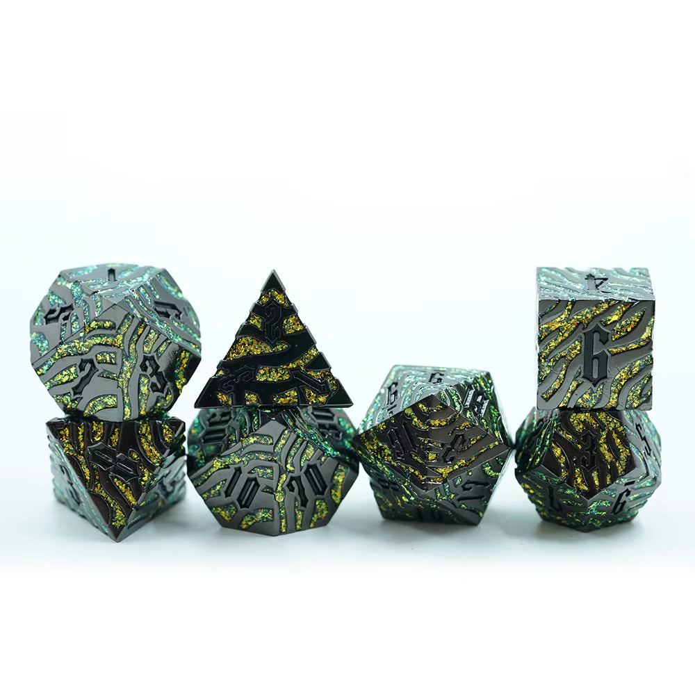 IceForge Dice Canada - Venomfang – Tiger Striped Metal Dice Set