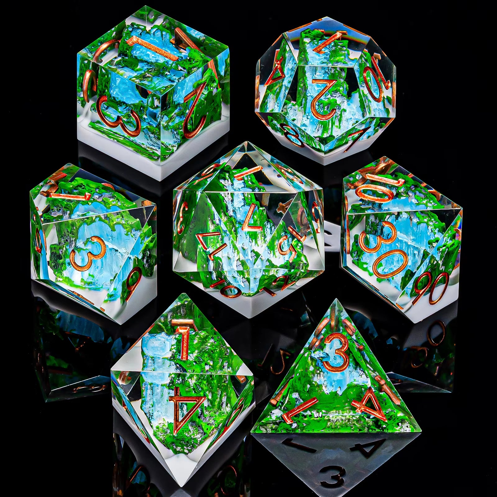 IceForge Dice Canada - Verdant Falls - Elemental Cascade Dice Set