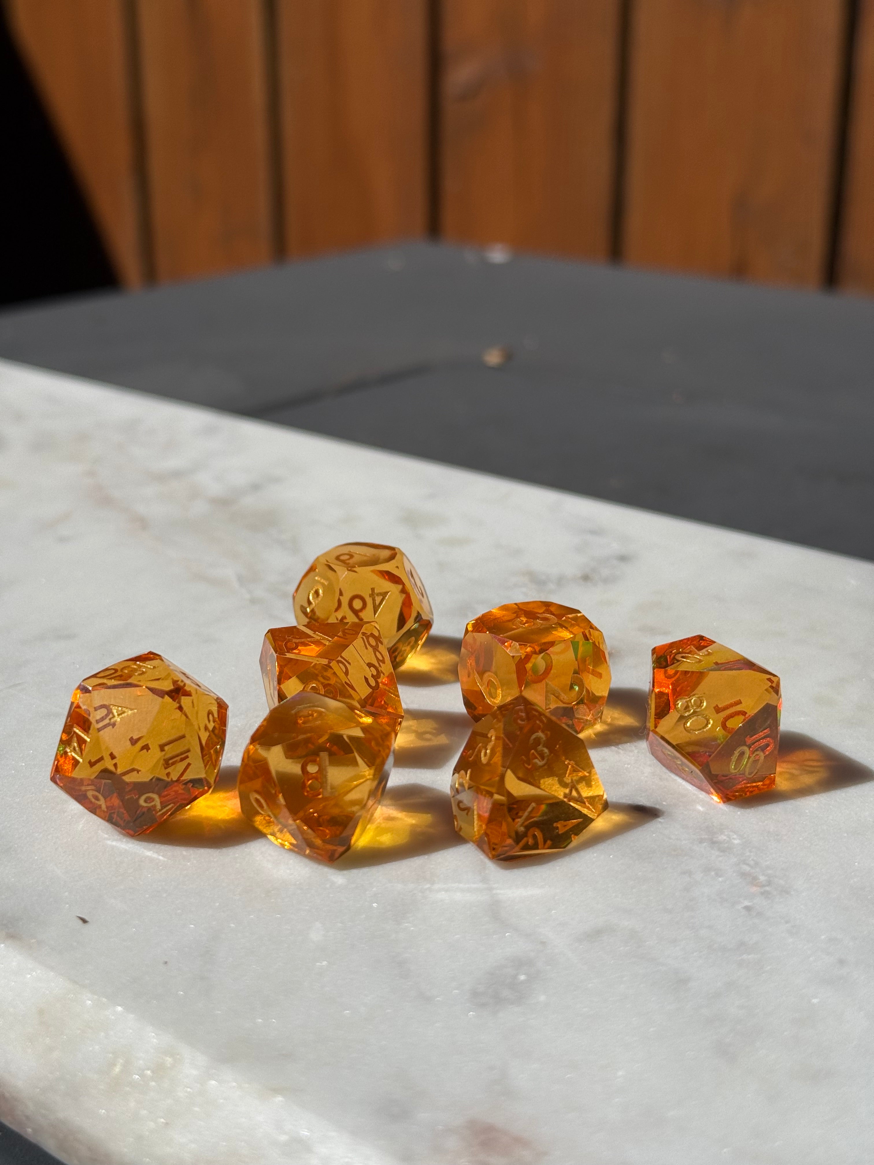 Emberflare Shards – Diamond-Edge Resin Dice Set