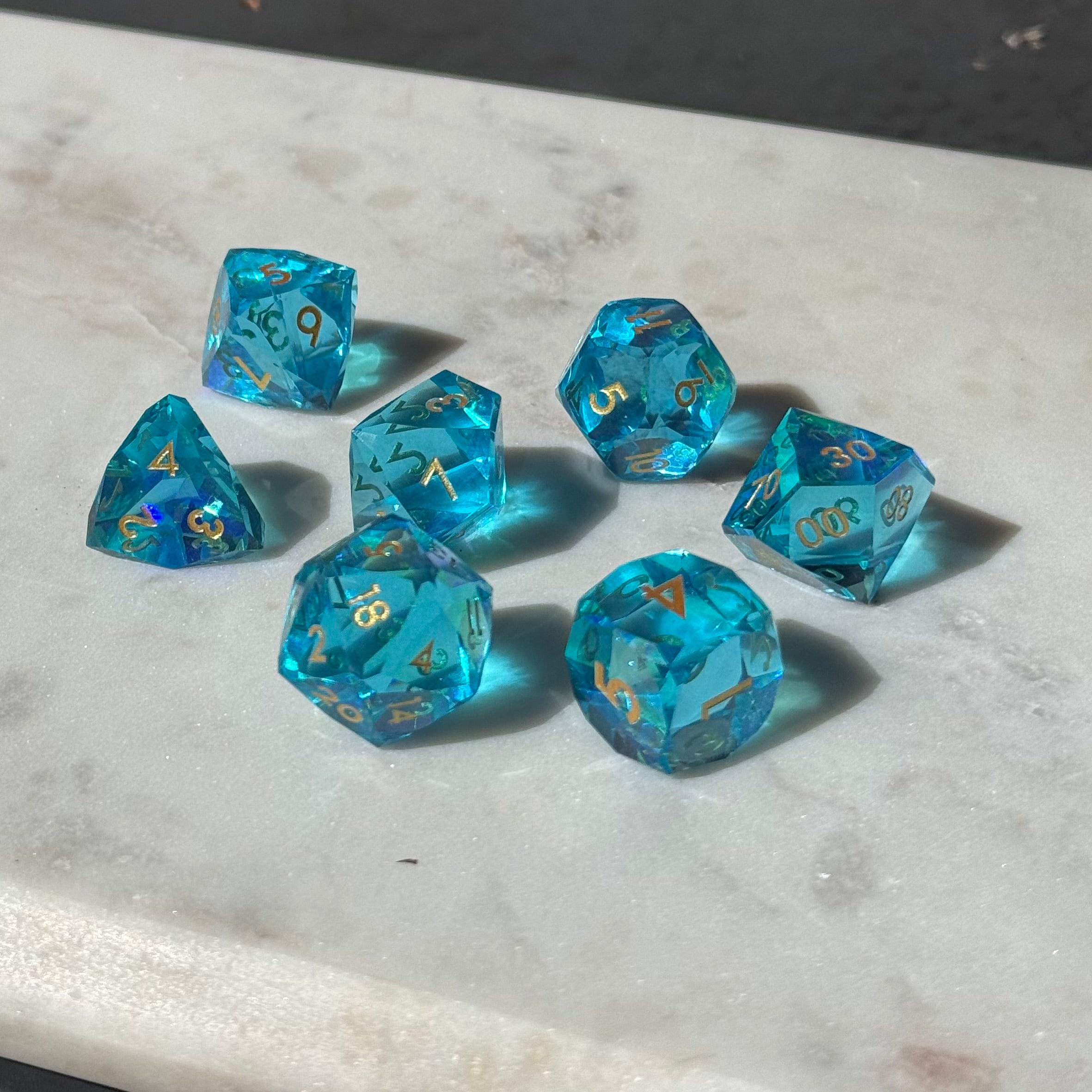Azure Shards – Diamond-Edge Resin Dice Set