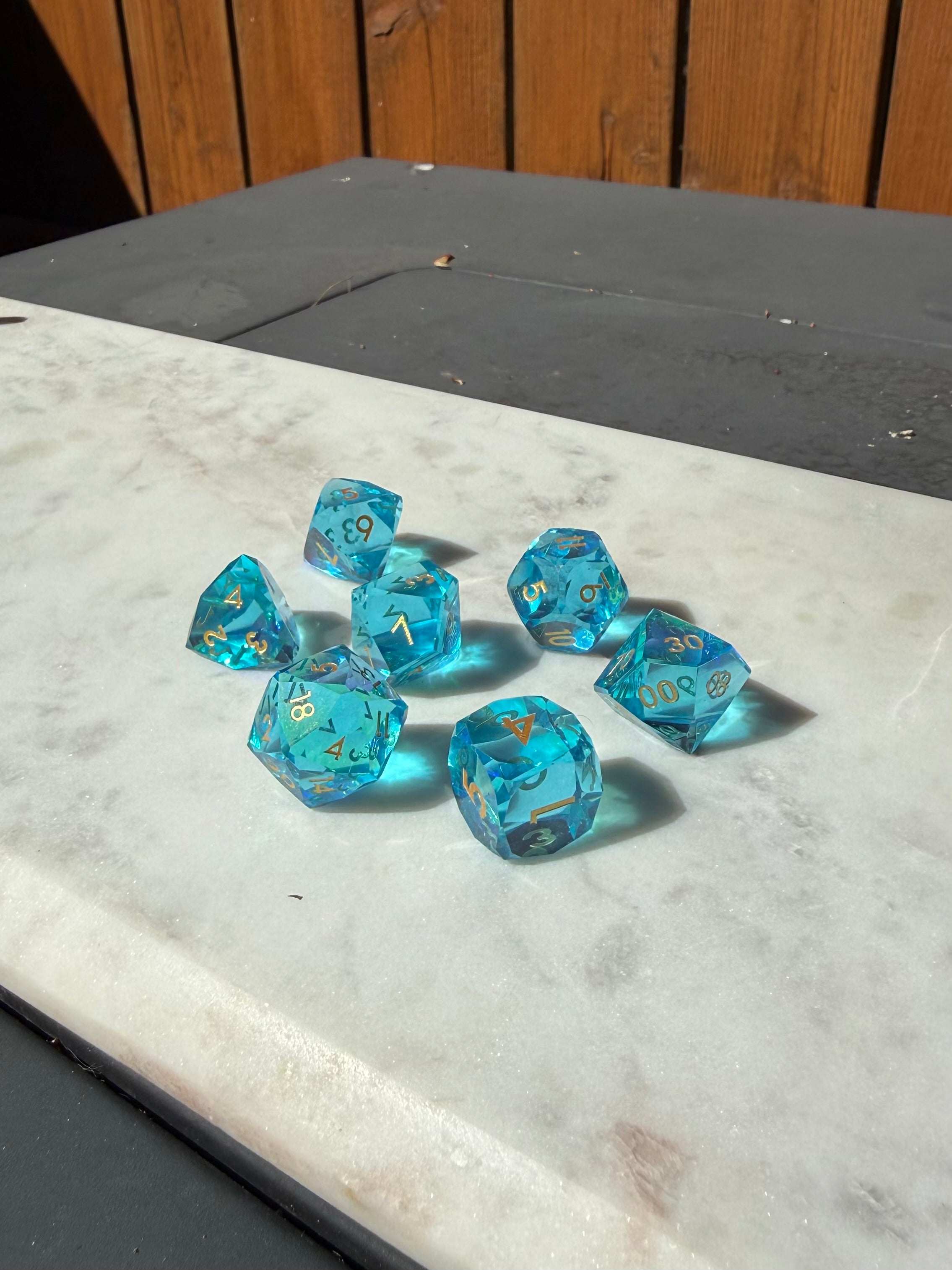 Azure Shards – Diamond-Edge Resin Dice Set