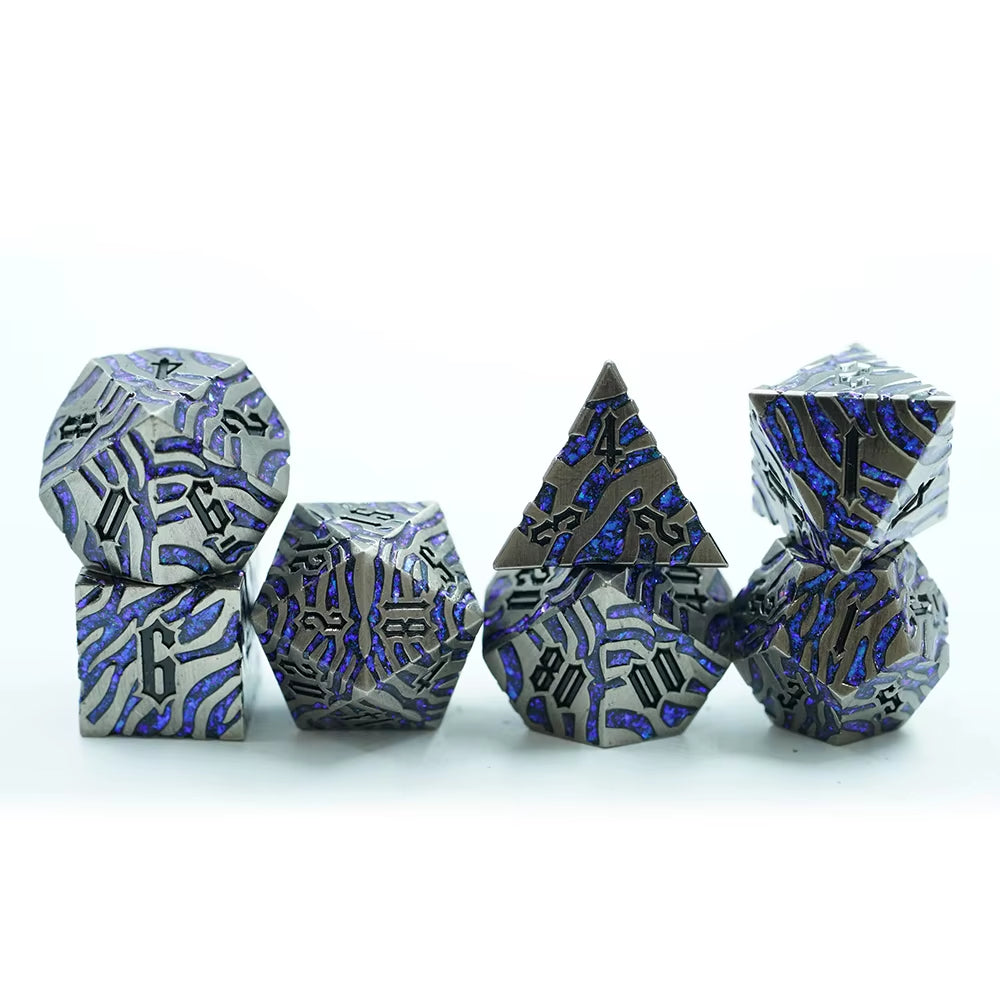 IceForge Dice Canada - Stormfang – Tiger Striped Metal Dice Set