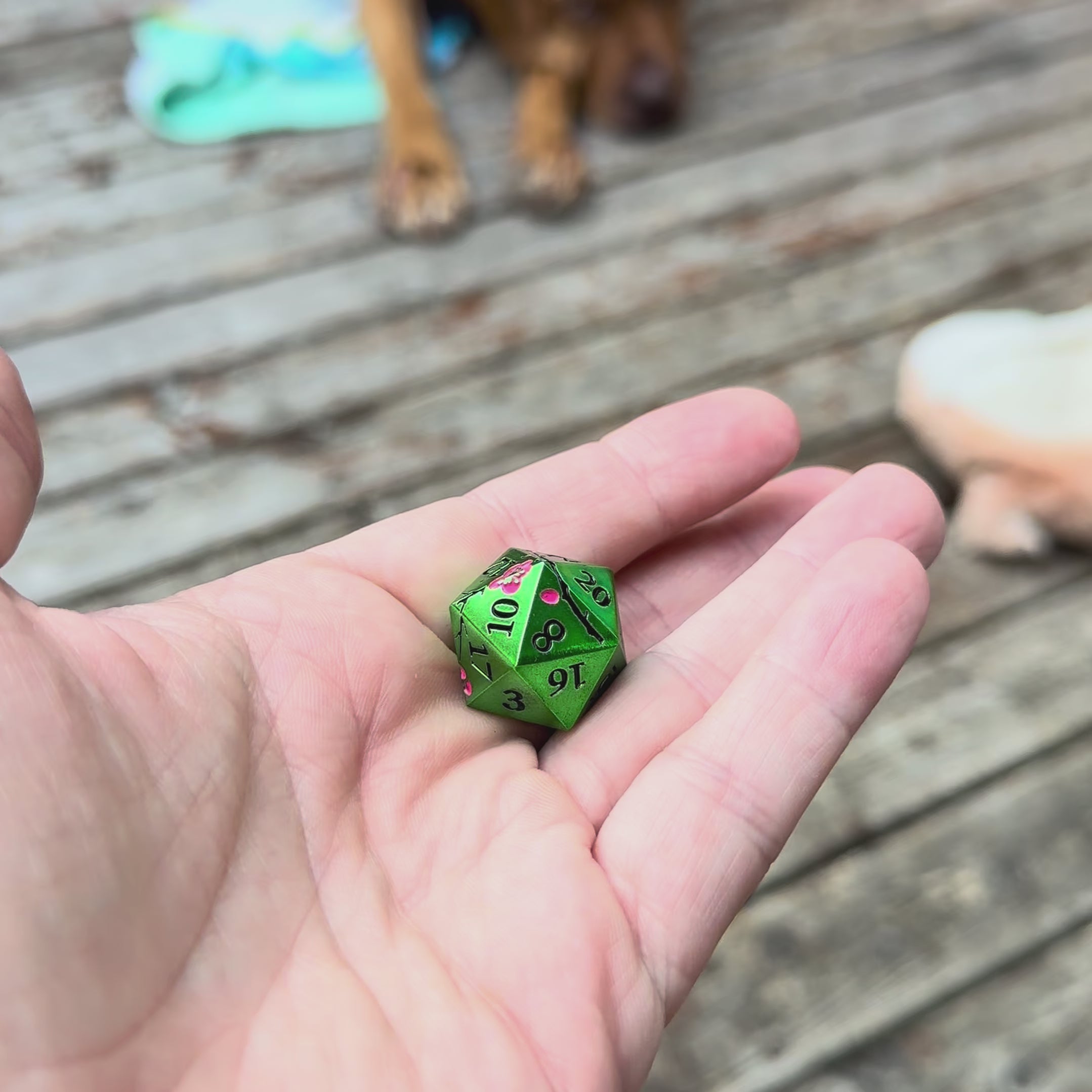 Emerald Blossom Metal Dice Set