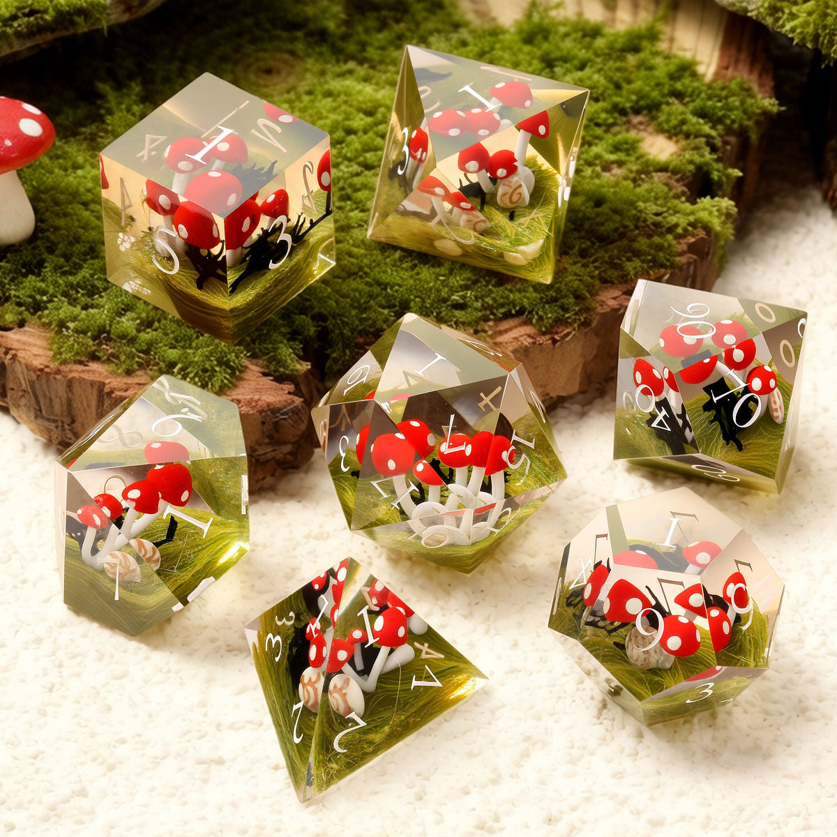 Witchcap Hollow red mushroom dice for the IceForge Halloween and Gothic Dice collection