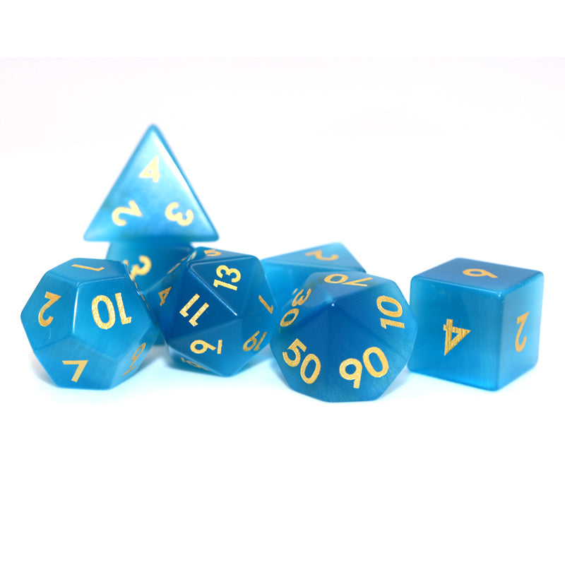 IceForge Dice Canada - Sapphire Gaze - Blue Cat's Eye Gemstone Dice Set