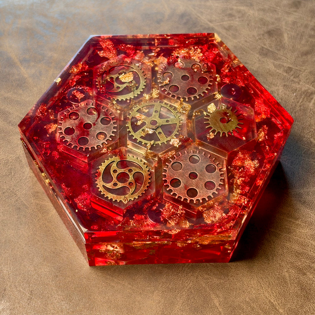 Gearvault – Red Gear Hex Dice Box