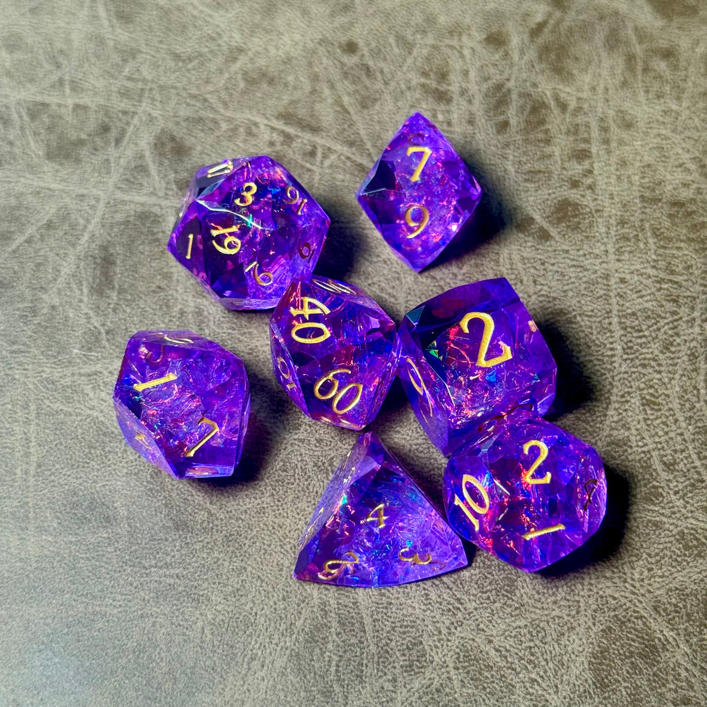 Amethyst Aurora – Diamond-Edge Resin Dice Set