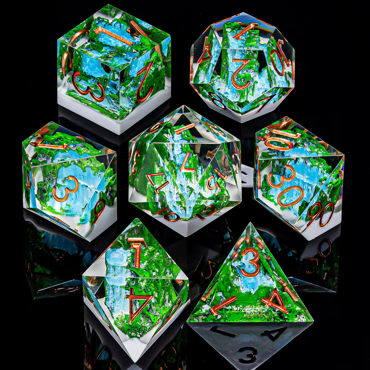 IceForge Dice Canada - Verdant Falls - Elemental Cascade Dice Set
