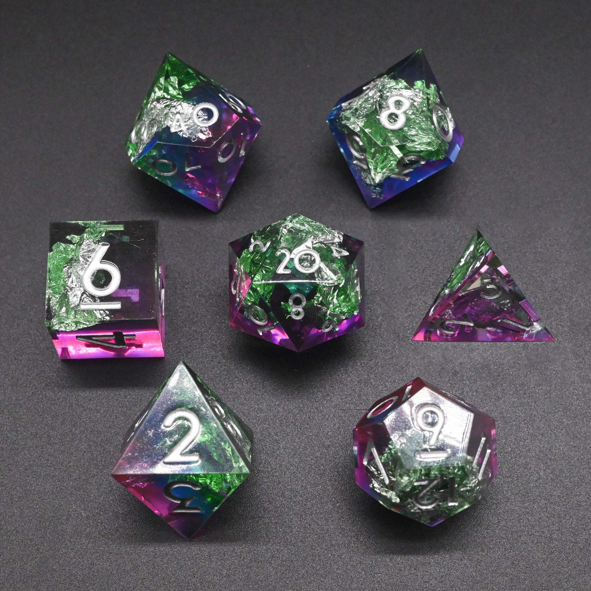 IceForge Dice Canada - Prismflare Ametrine– Sharp Edge Resin Dice Set