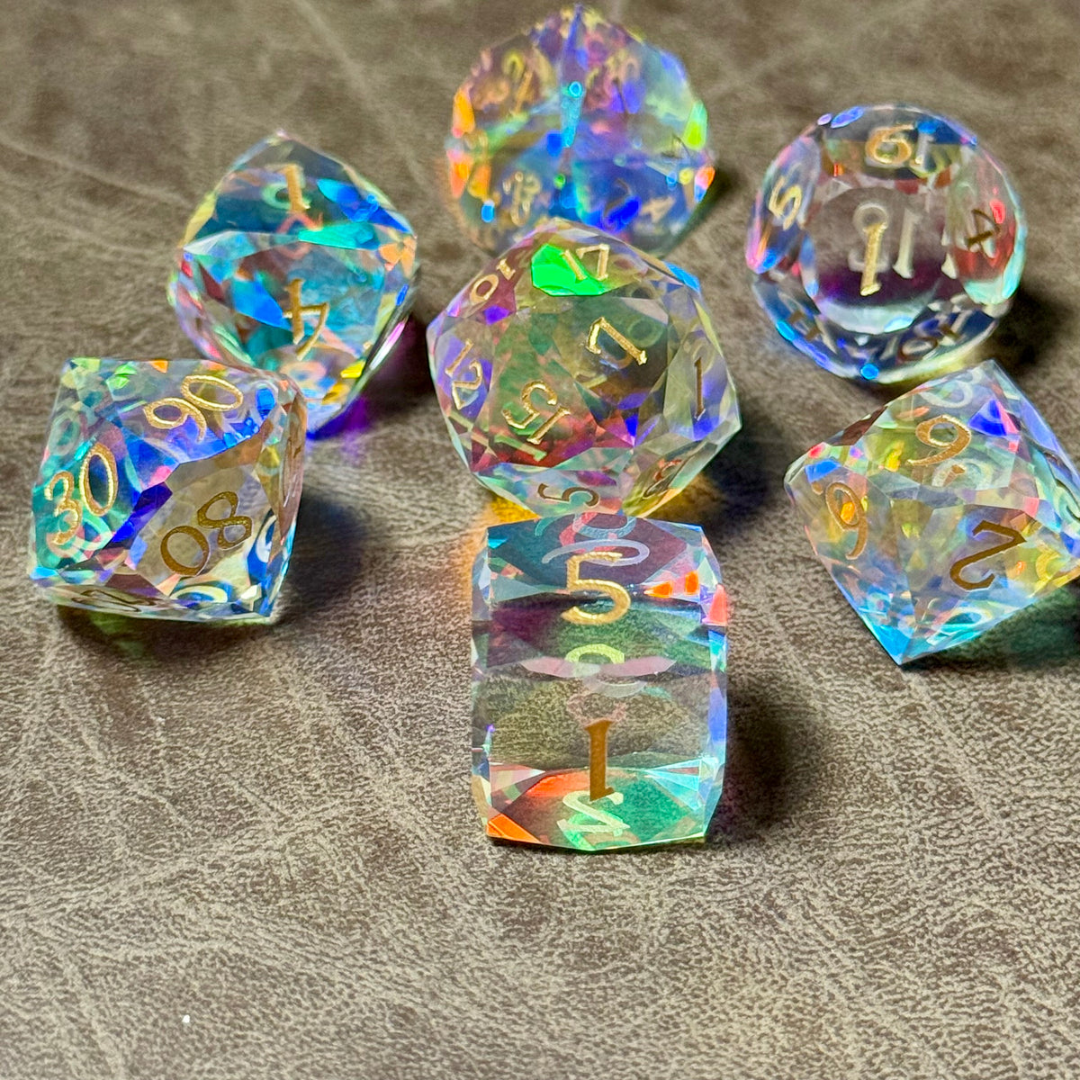 Prismfire – Diamond-Edge Glass Dice Set