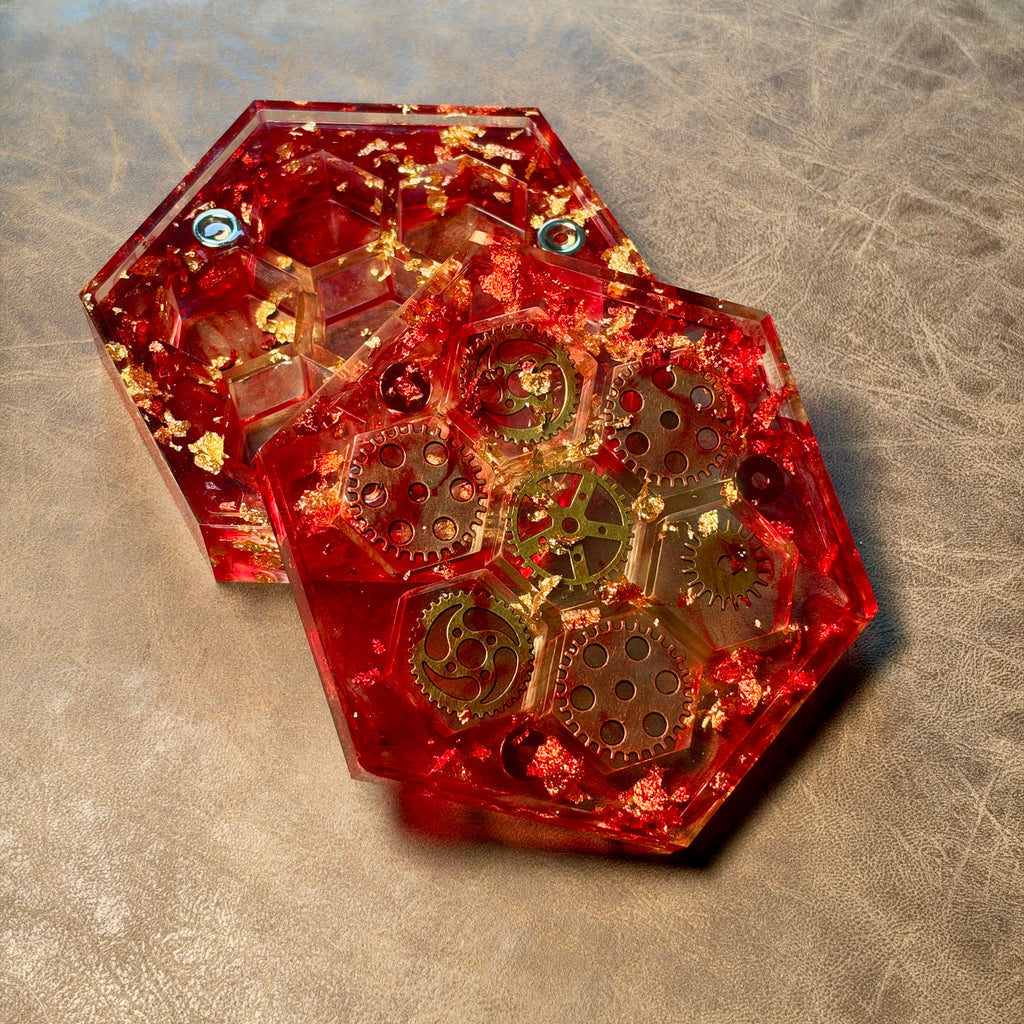 Gearvault – Red Gear Hex Dice Box
