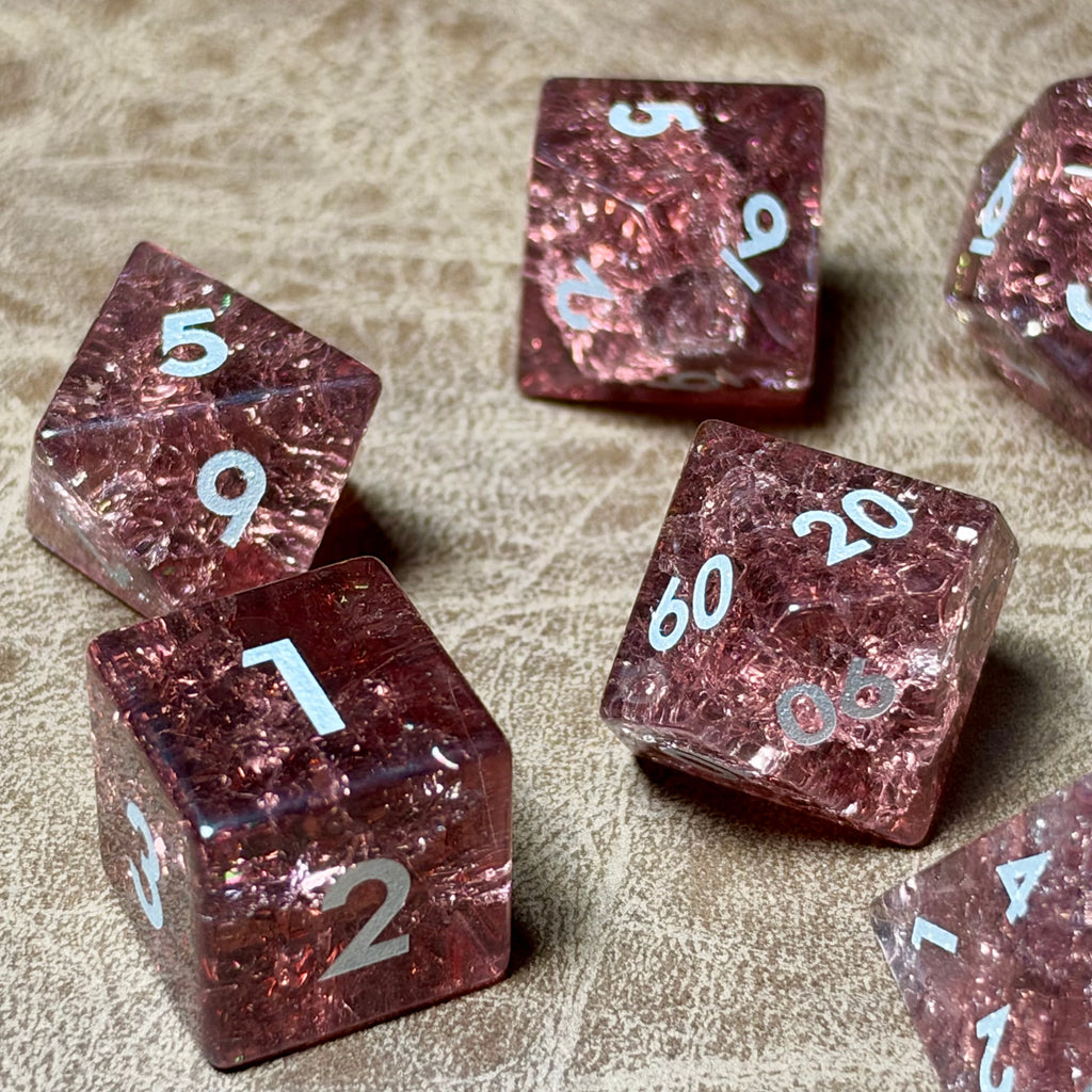 Rose Faultline – Glass Dice Set