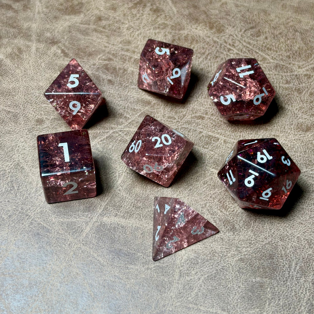 Rose Faultline – Glass Dice Set