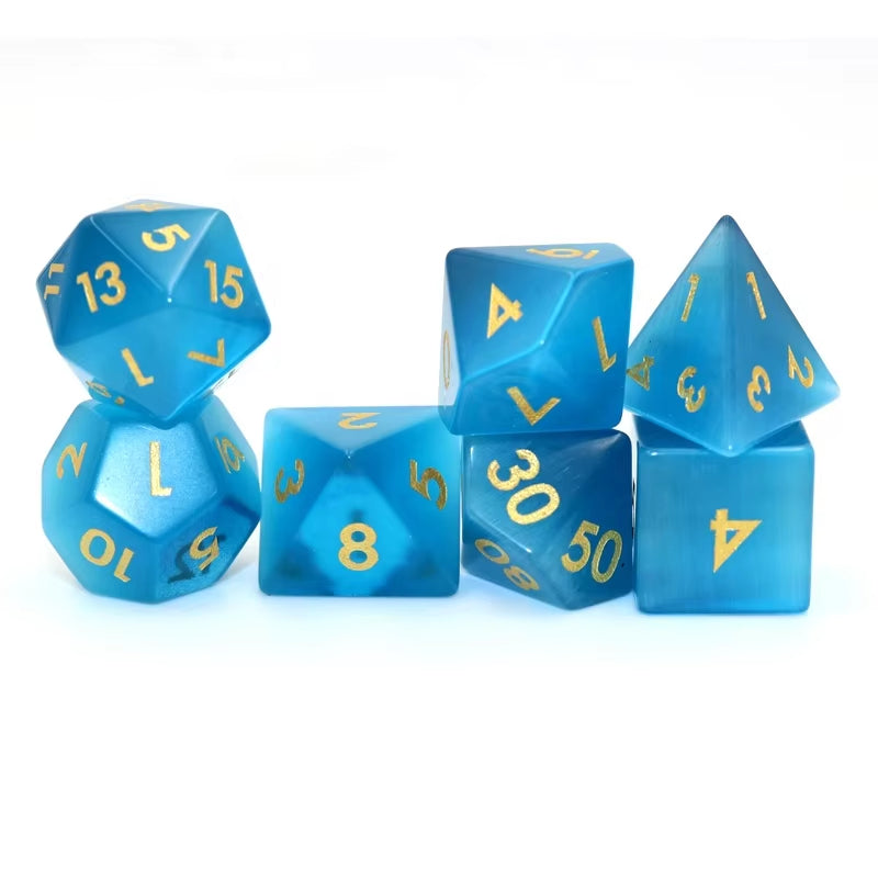 IceForge Dice Canada - Sapphire Gaze - Blue Cat's Eye Gemstone Dice Set