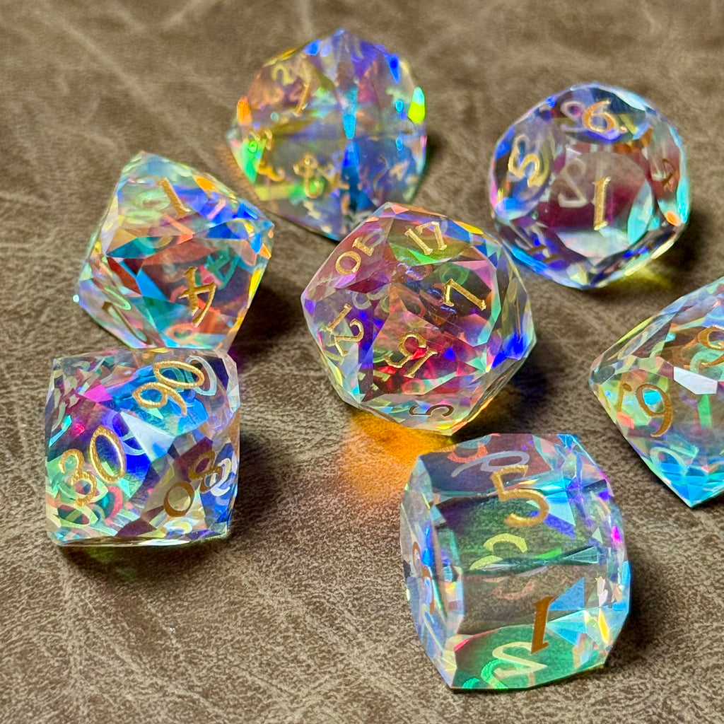 Prismfire – Diamond-Edge Glass Dice Set