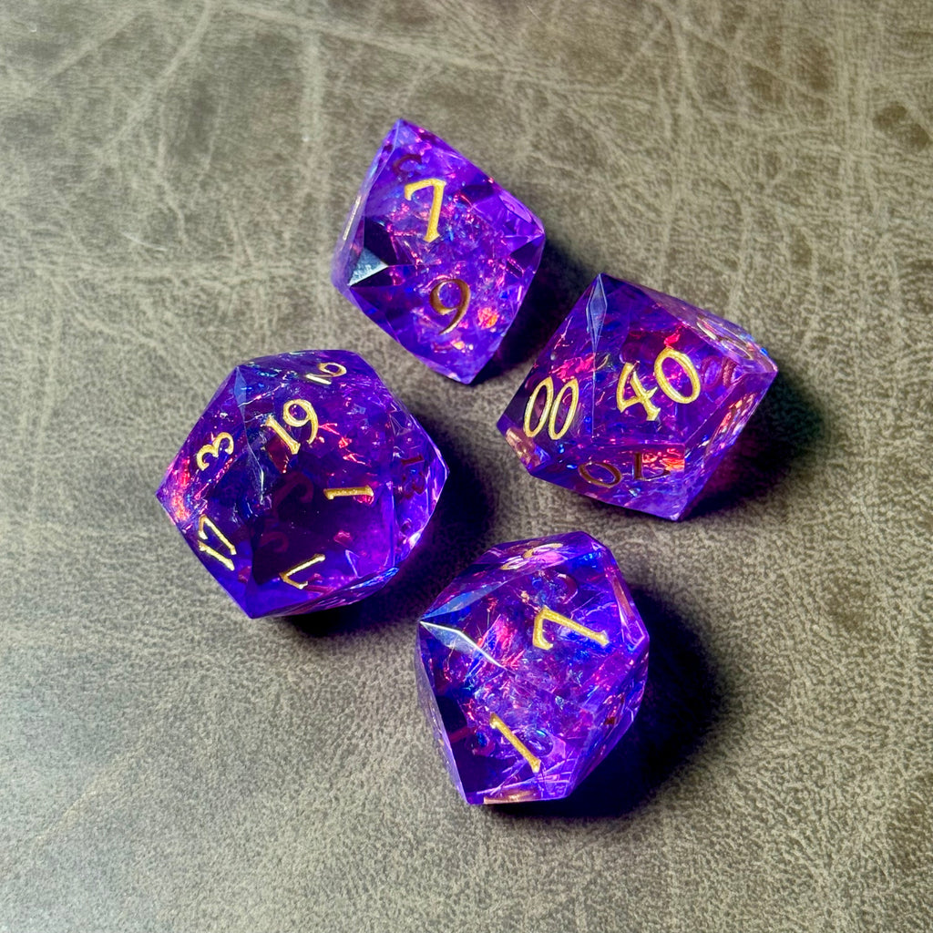 Amethyst Aurora – Diamond-Edge Resin Dice Set
