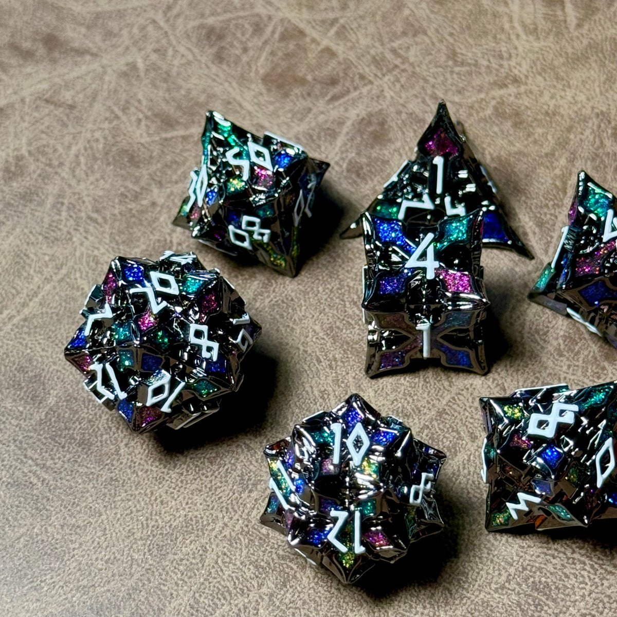 Arcane Eclipse – Prismatic Leaf - Metal Dice Set