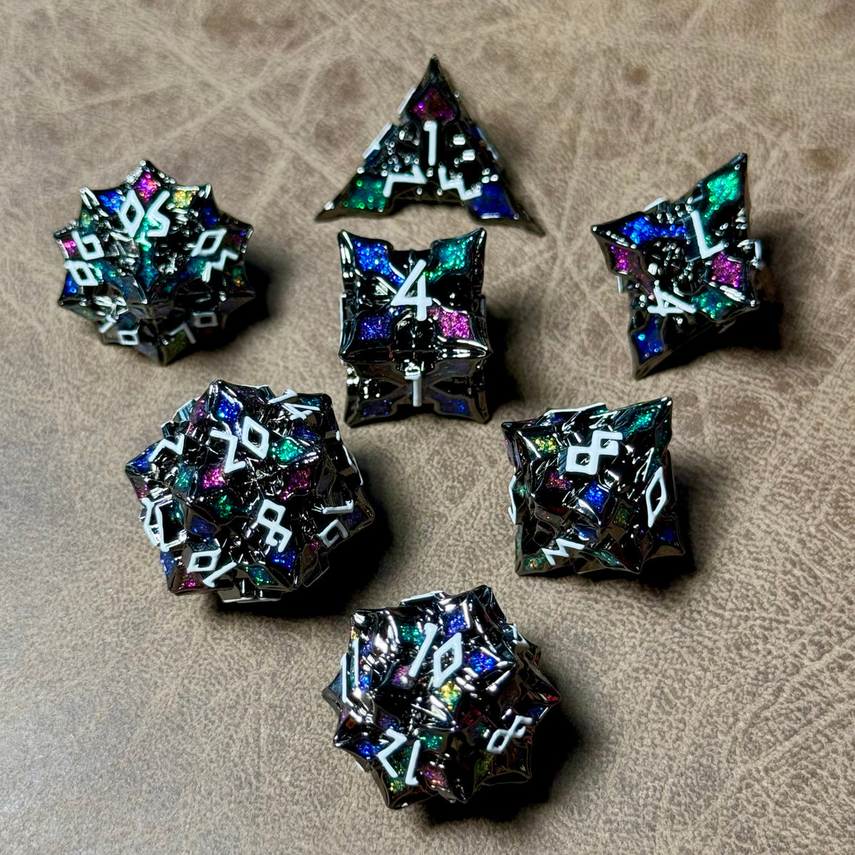 Arcane Eclipse – Prismatic Leaf - Metal Dice Set