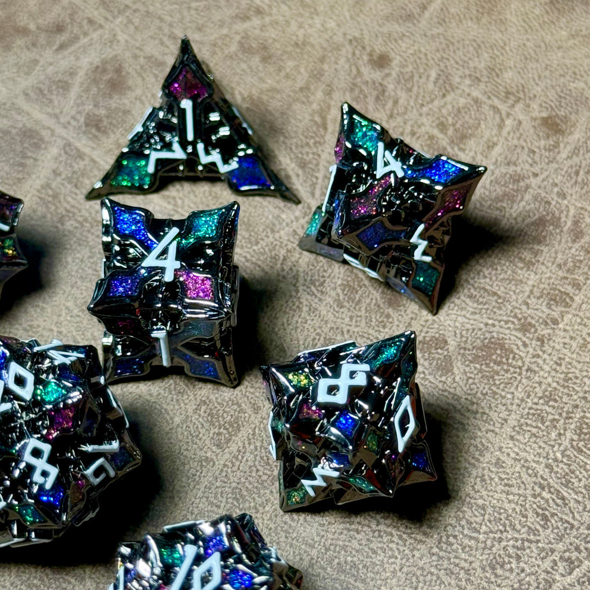 Arcane Eclipse – Prismatic Leaf - Metal Dice Set
