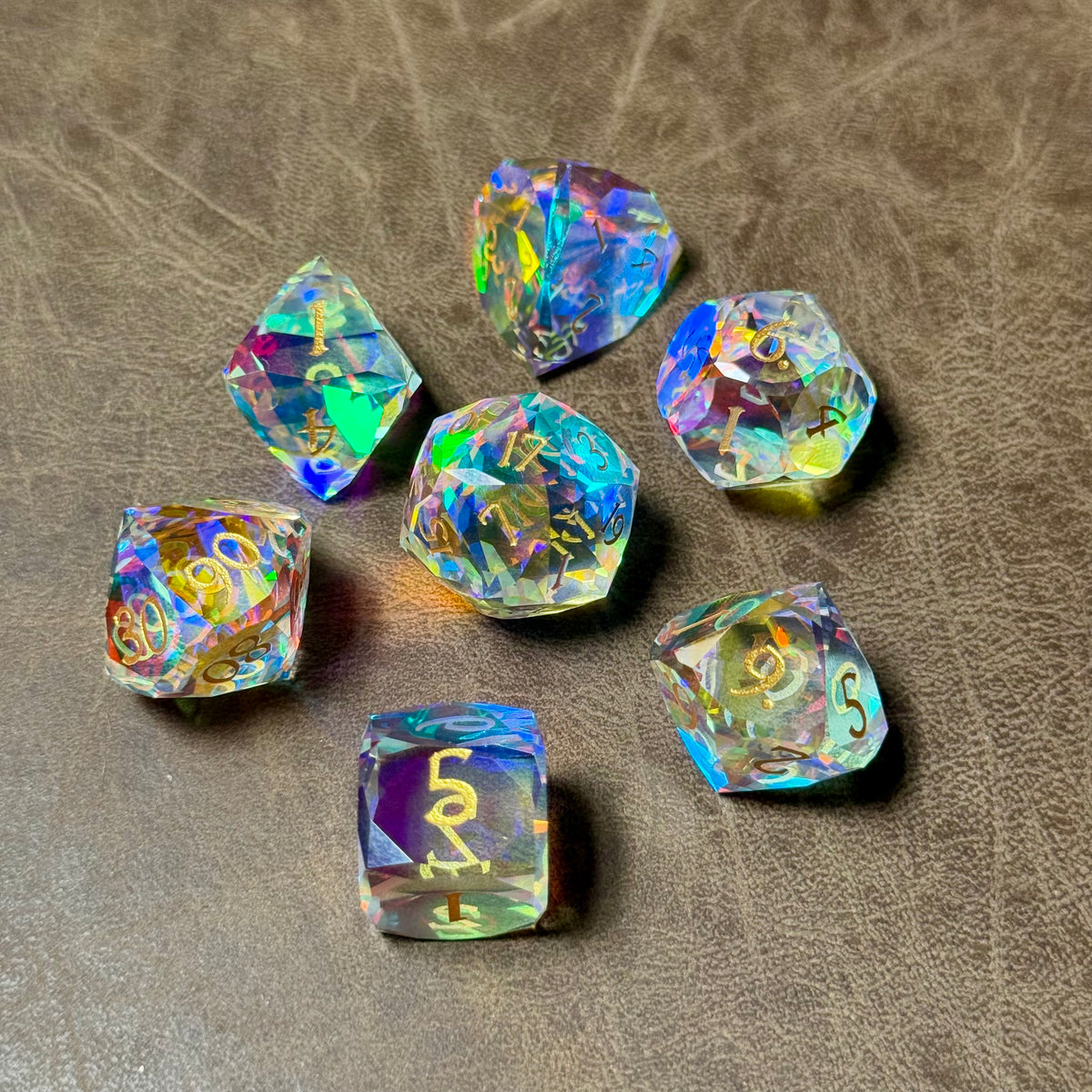 Prismfire – Diamond-Edge Glass Dice Set