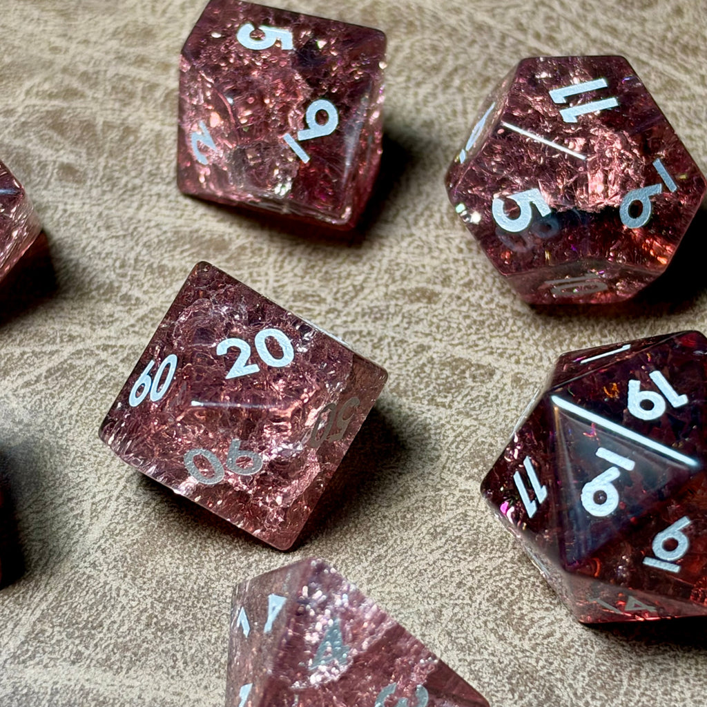 Rose Faultline – Glass Dice Set