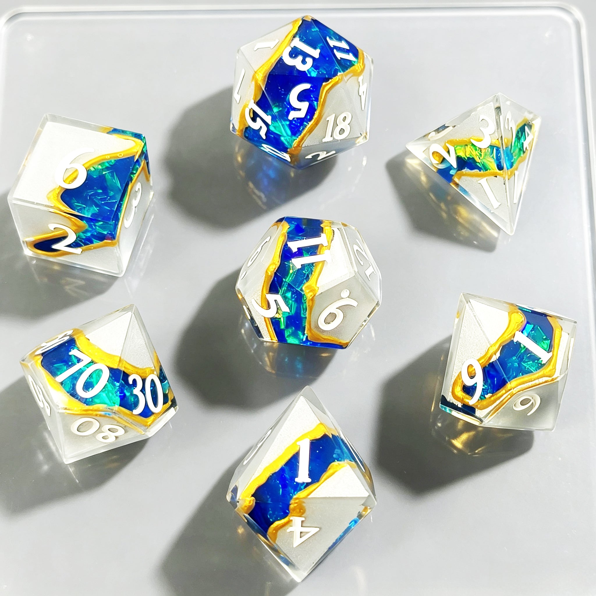 IceForge Dice Canada - Sapphire Rift – Sharp Edge Resin Dice Set