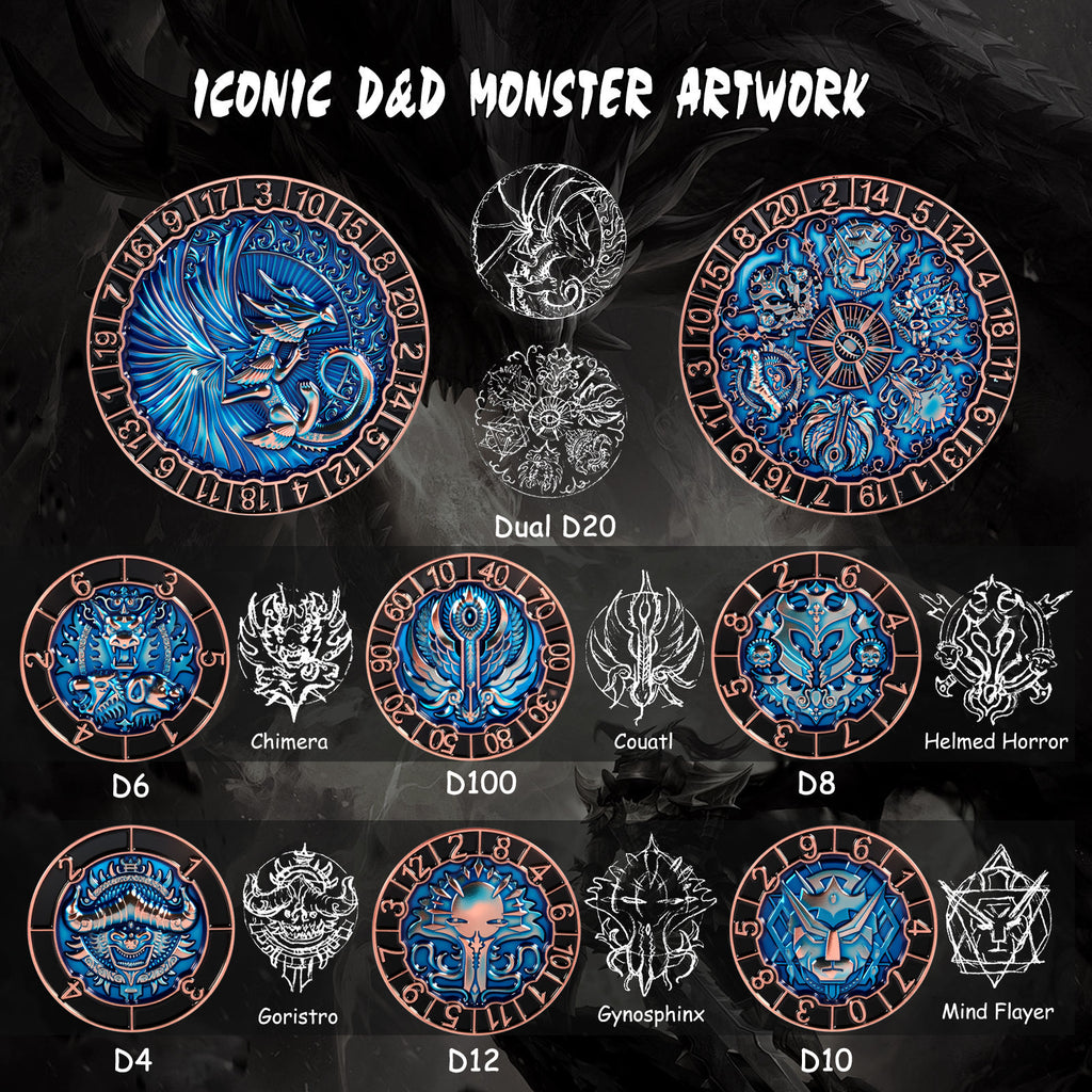 IceForge Dice Canada - Azure Wyrm Titan – Forged Spinner Dice (8-in-1 Dual D20)