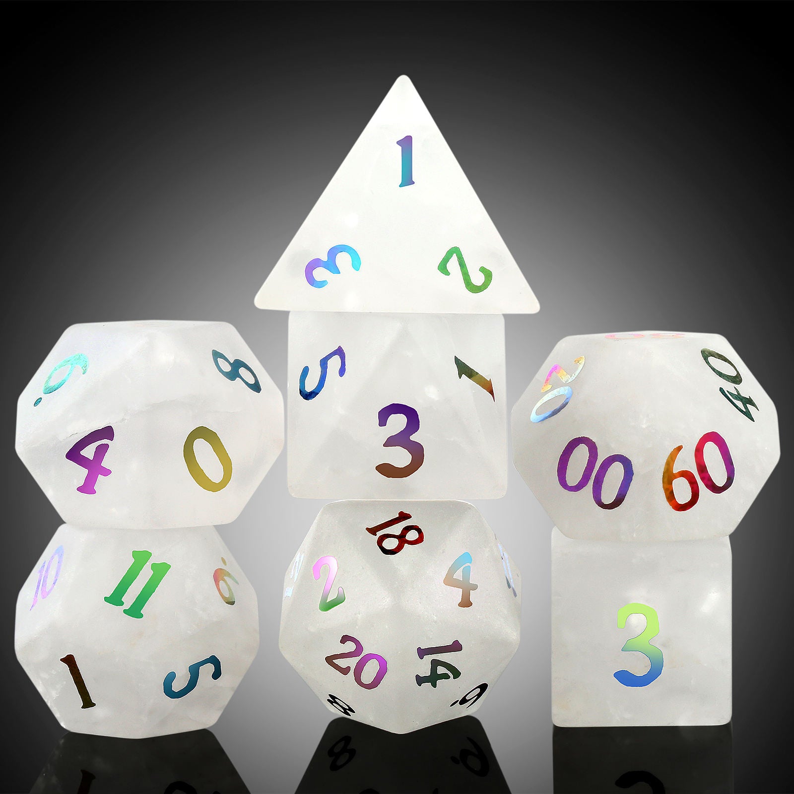 Radiant Prism – Frosted White Quartz Dice Set