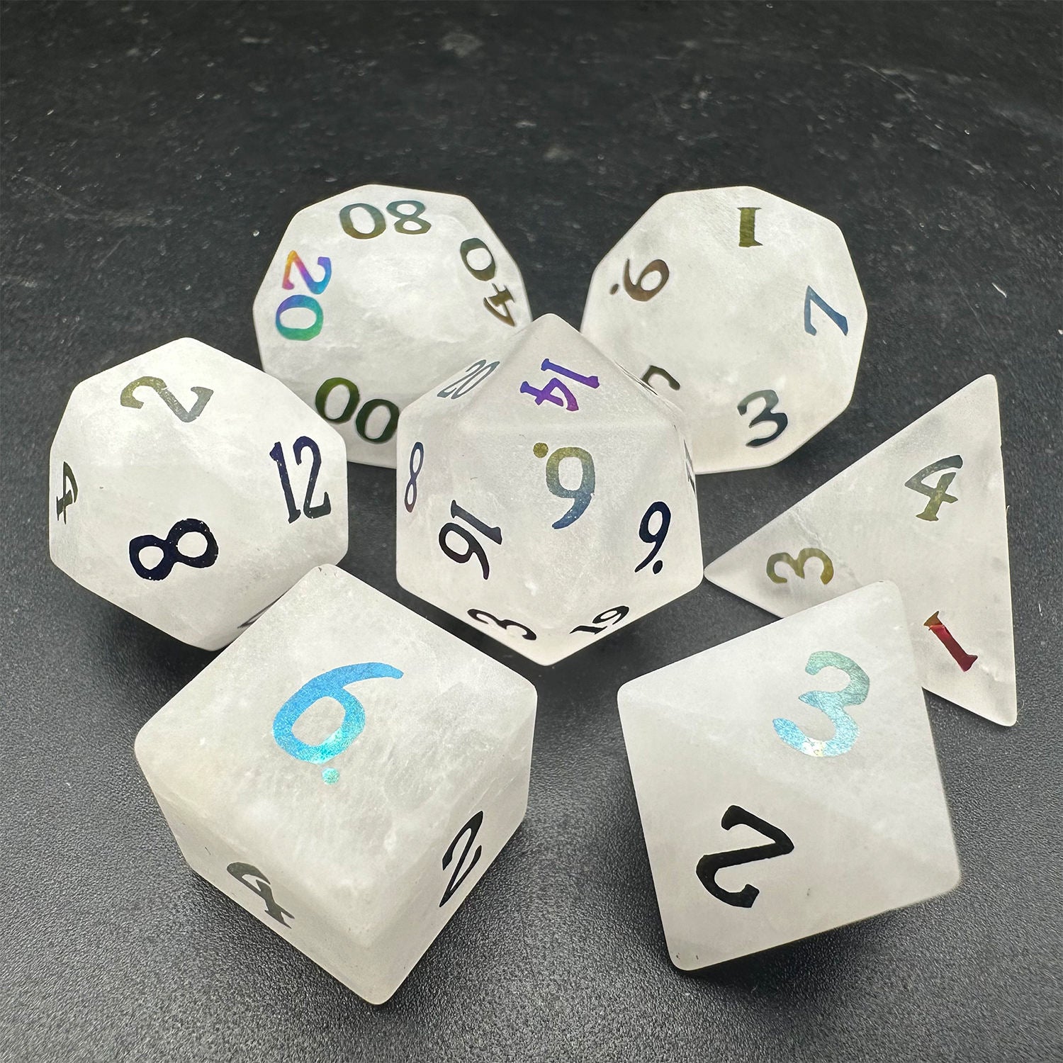 Radiant Prism – Frosted White Quartz Dice Set
