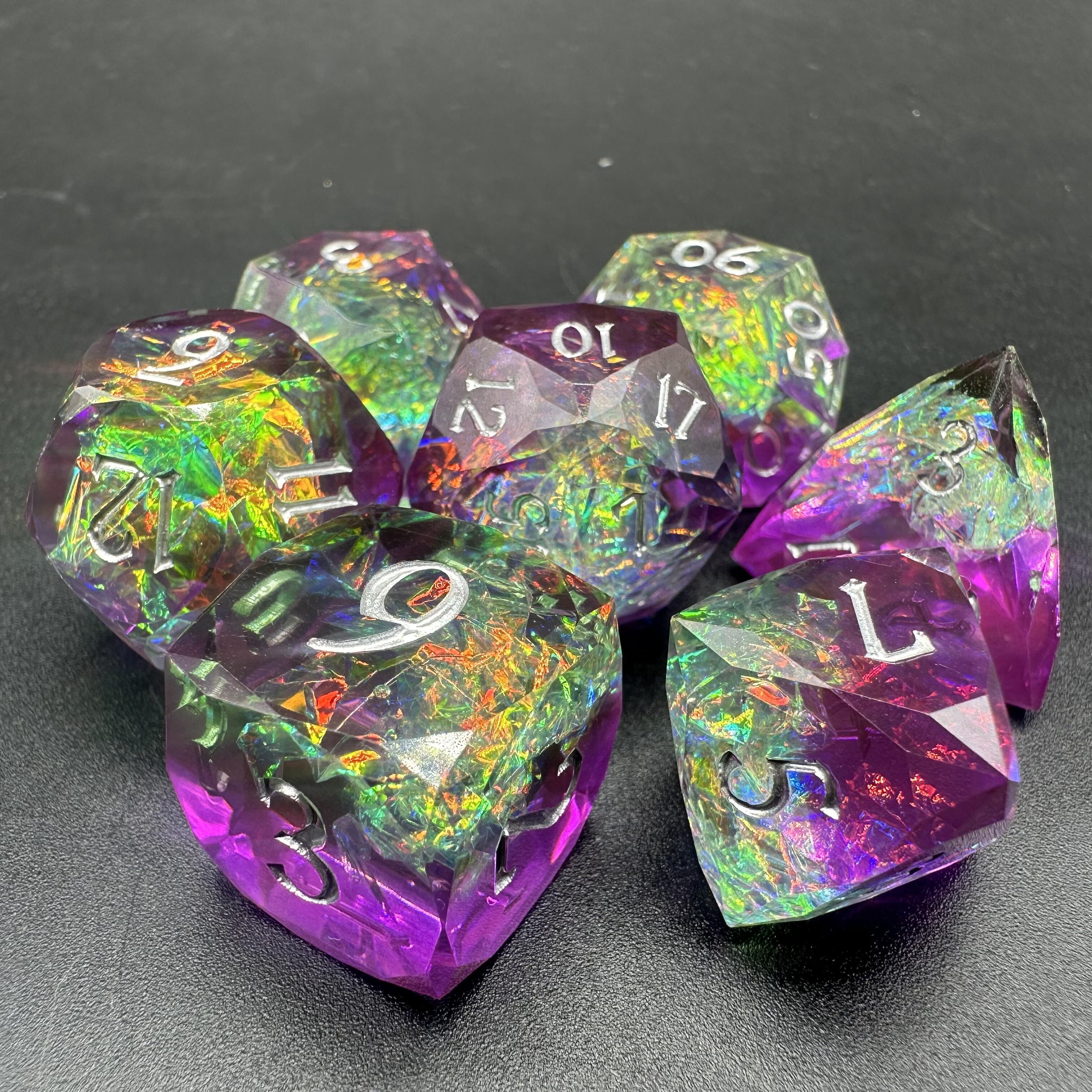 IceForge Dice Canada - Prismflare Ametrine – Diamond-Edge Resin Dice Set