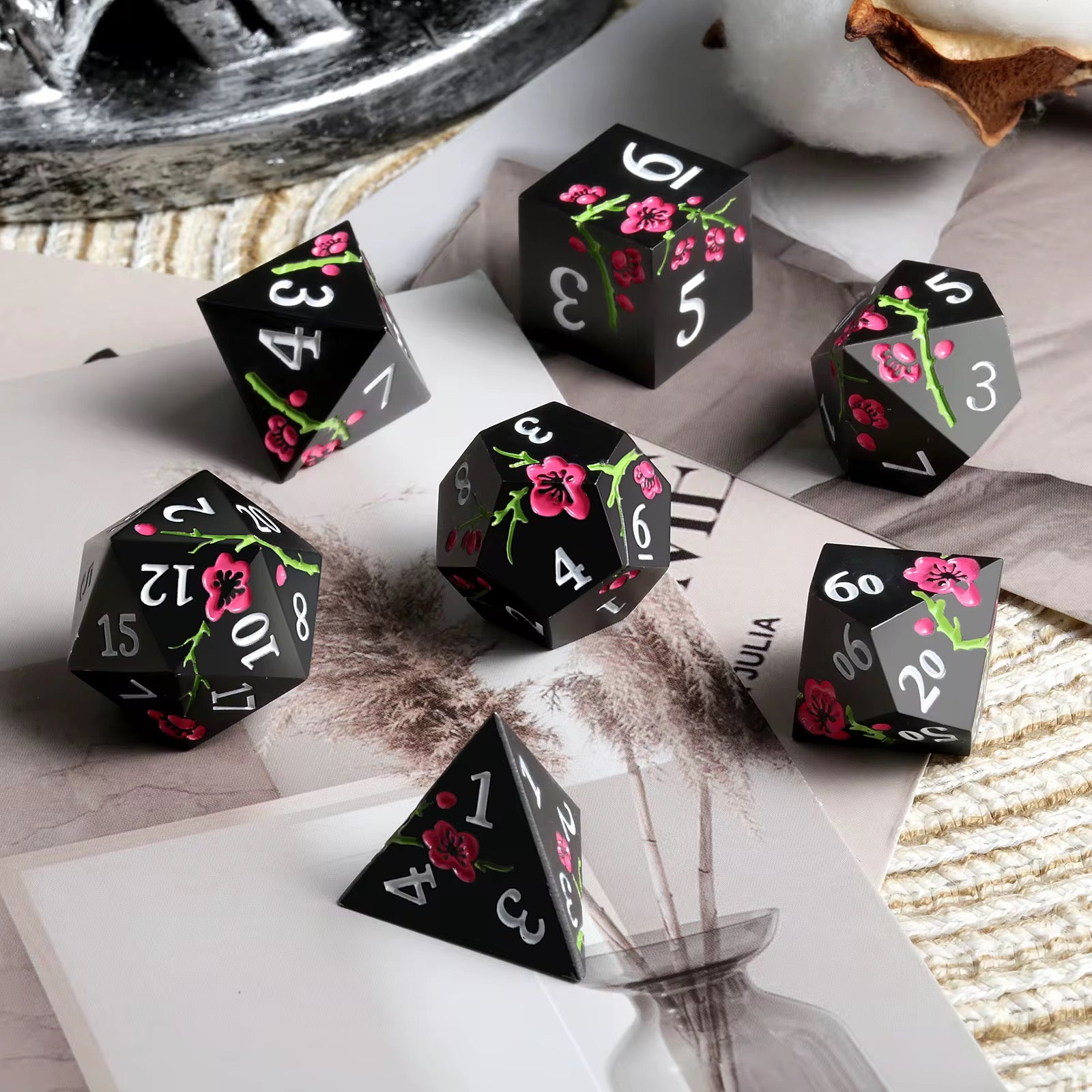 IceForge Dice Canada - Crimson Blossom Metal Dice Set