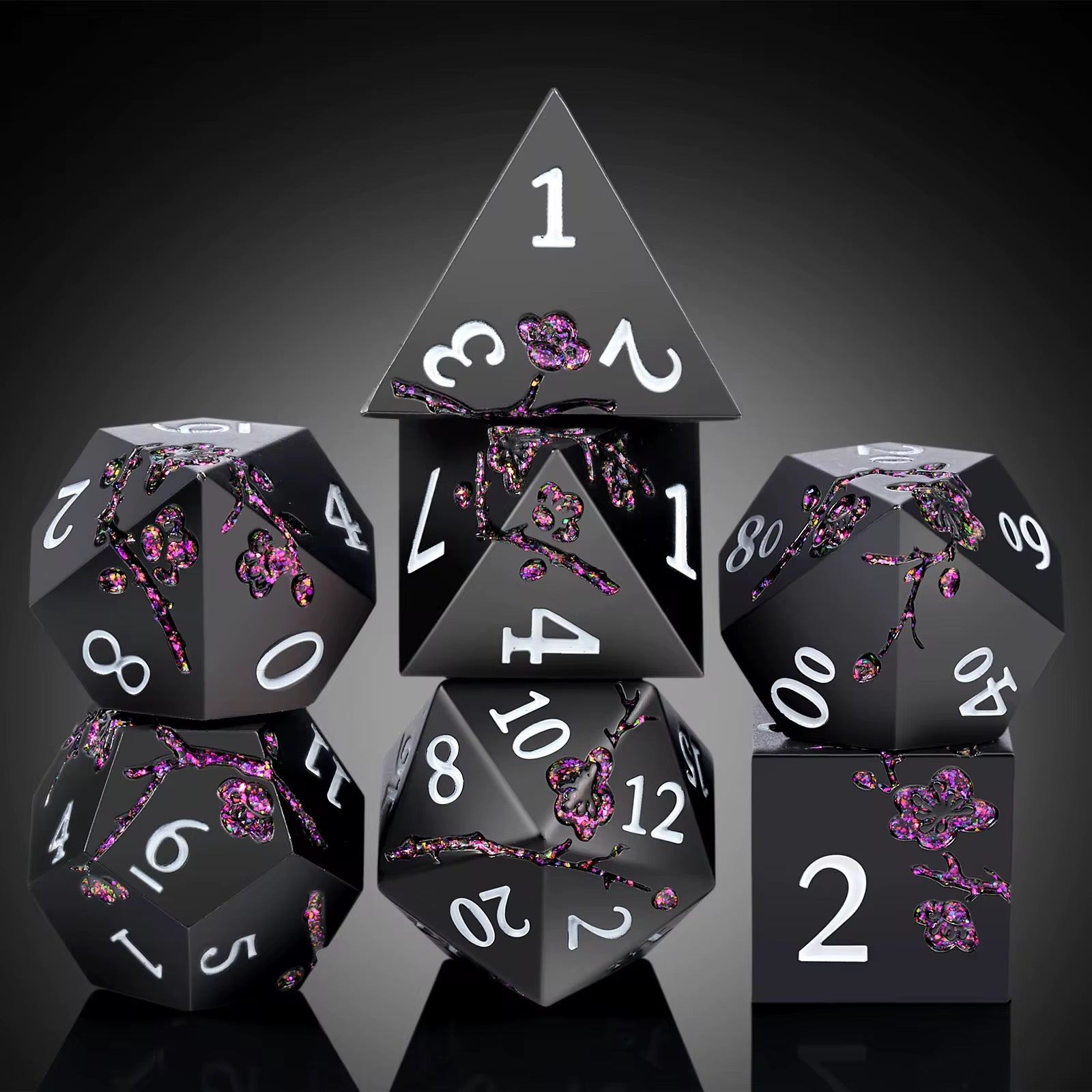 IceForge Dice Canada - Midnight Blossom Metal Dice Set