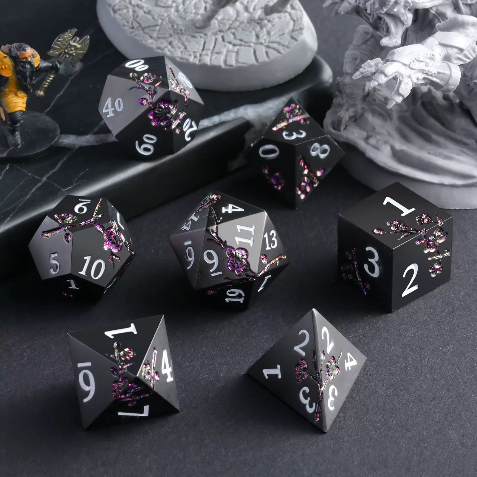 IceForge Dice Canada - Midnight Blossom Metal Dice Set