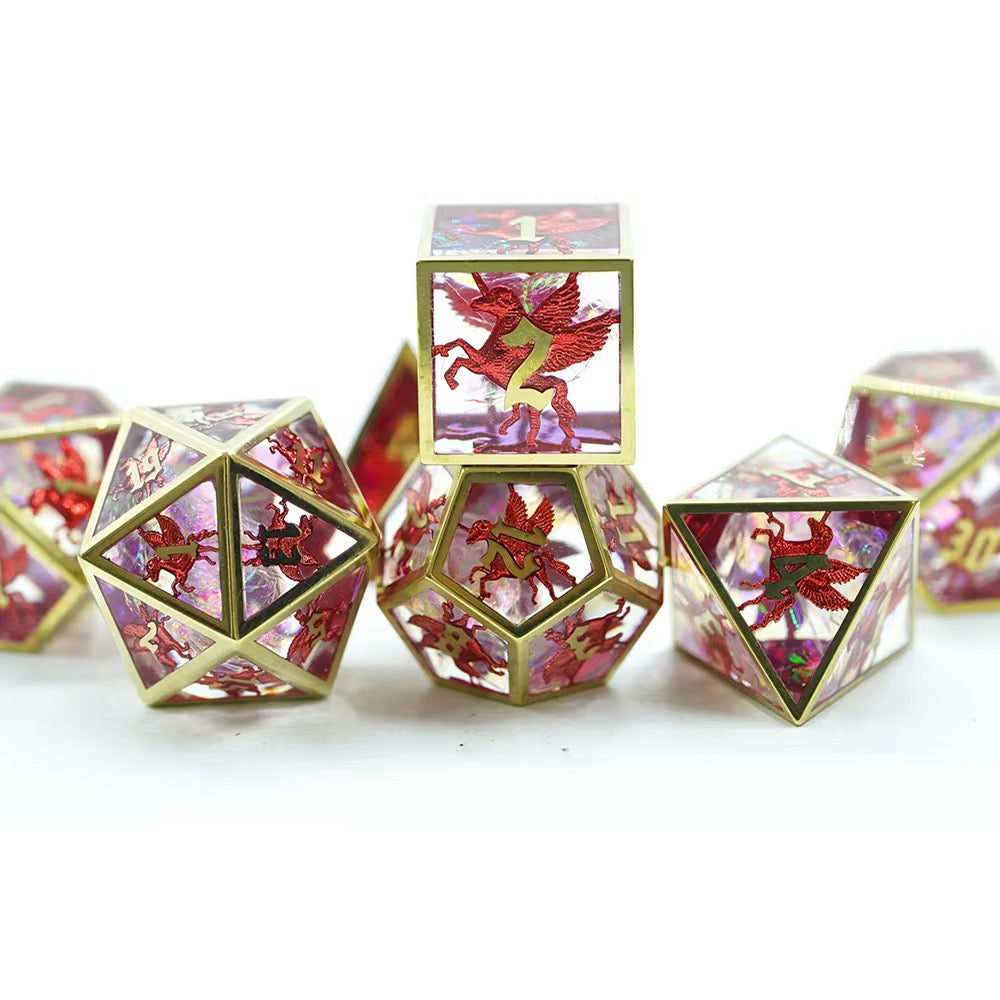 IceForge Dice Canada - Emberlight Pegasus – Metal-Frame Sharp-Edge Dice Set