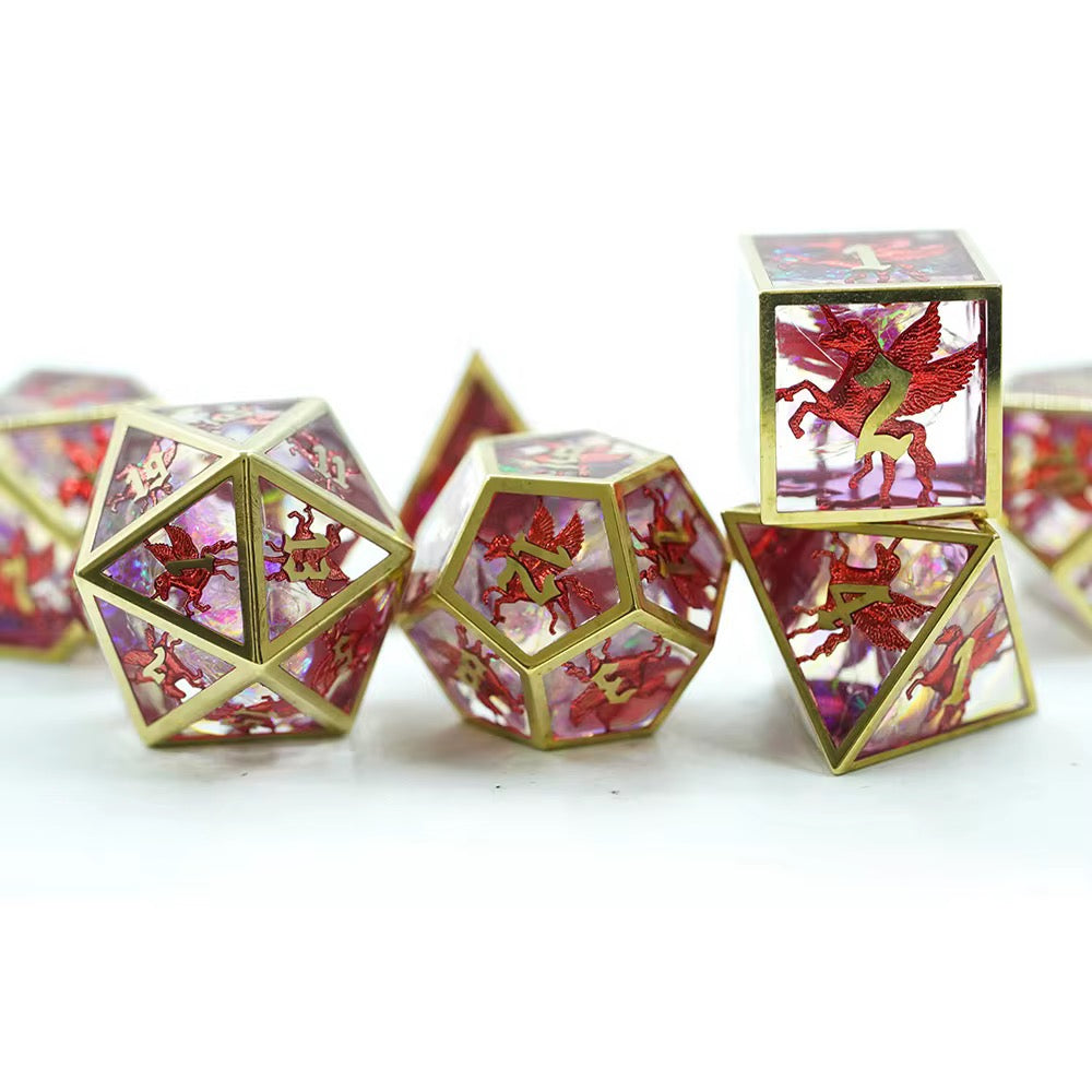 IceForge Dice Canada - Emberlight Pegasus – Metal-Frame Sharp-Edge Dice Set
