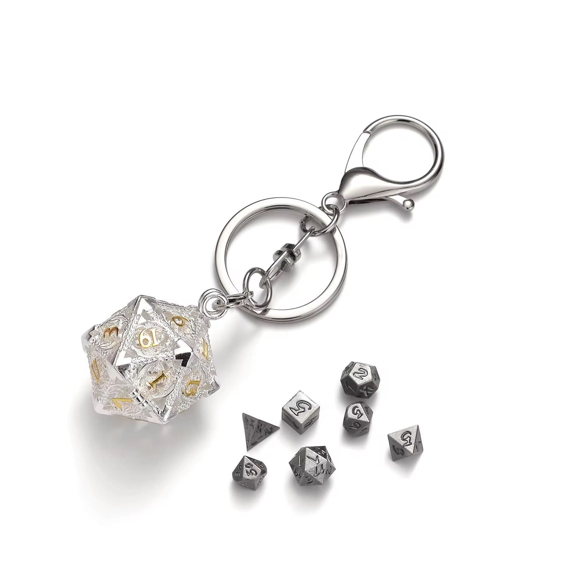 IceForge Dice Canada - Arcane Filigree D20 Keychain & Mini Dice Companion Set