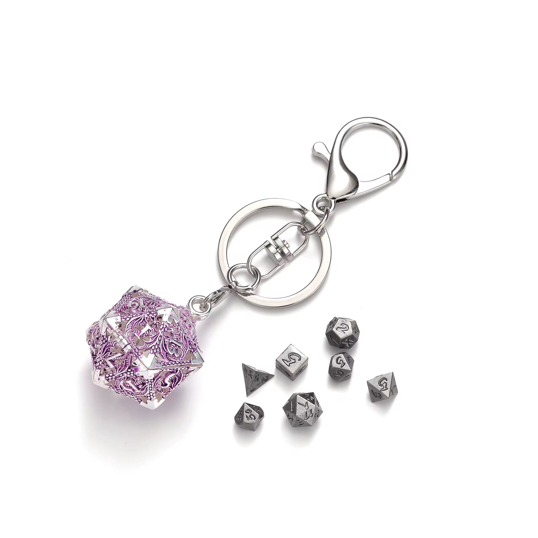 IceForge Dice Canada - Arcane Filigree D20 Keychain & Mini Dice Companion Set