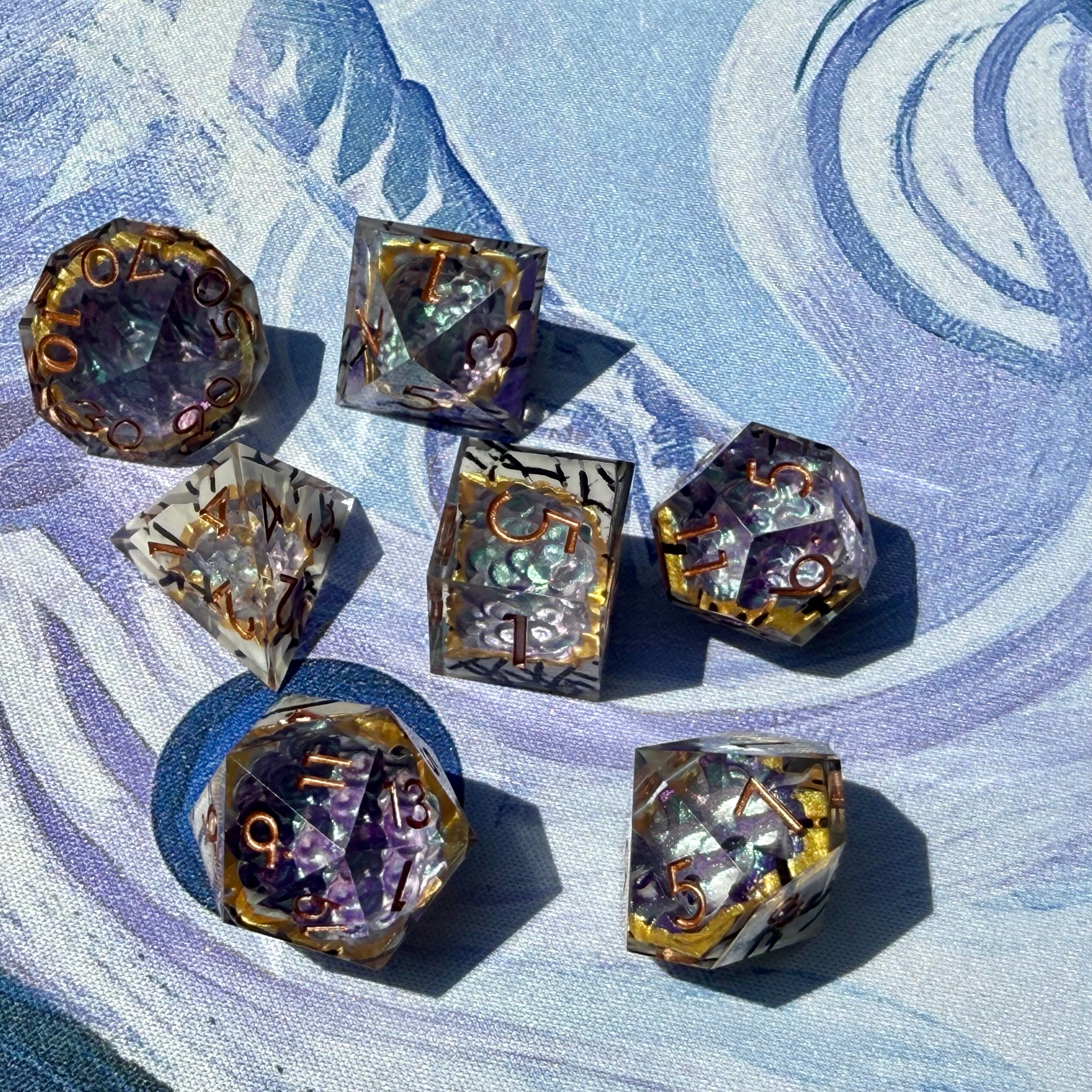 IceForge Dice Canada - Moonlit Script - Vortex Crown Dice Set