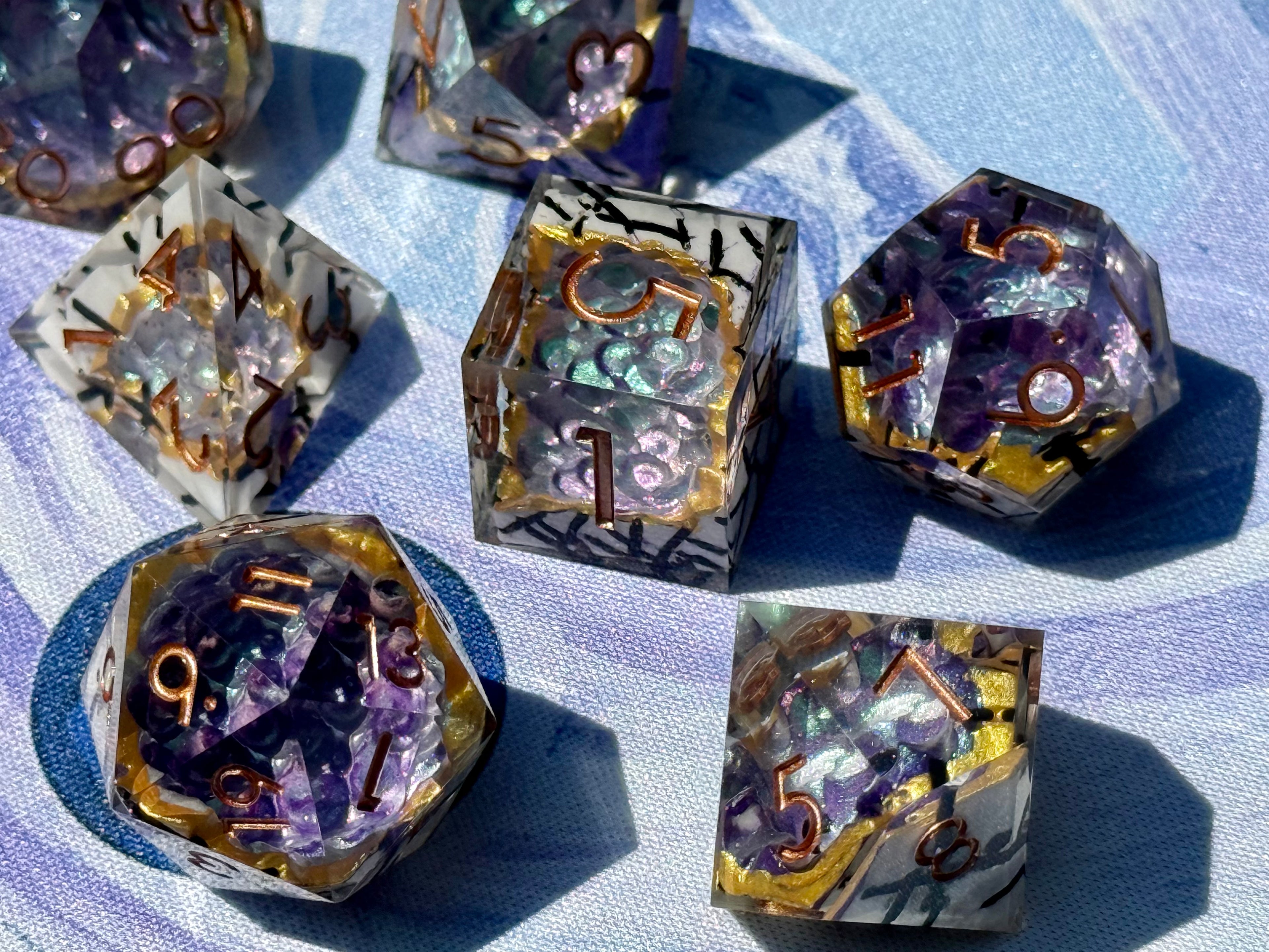 IceForge Dice Canada - Moonlit Script - Vortex Crown Dice Set