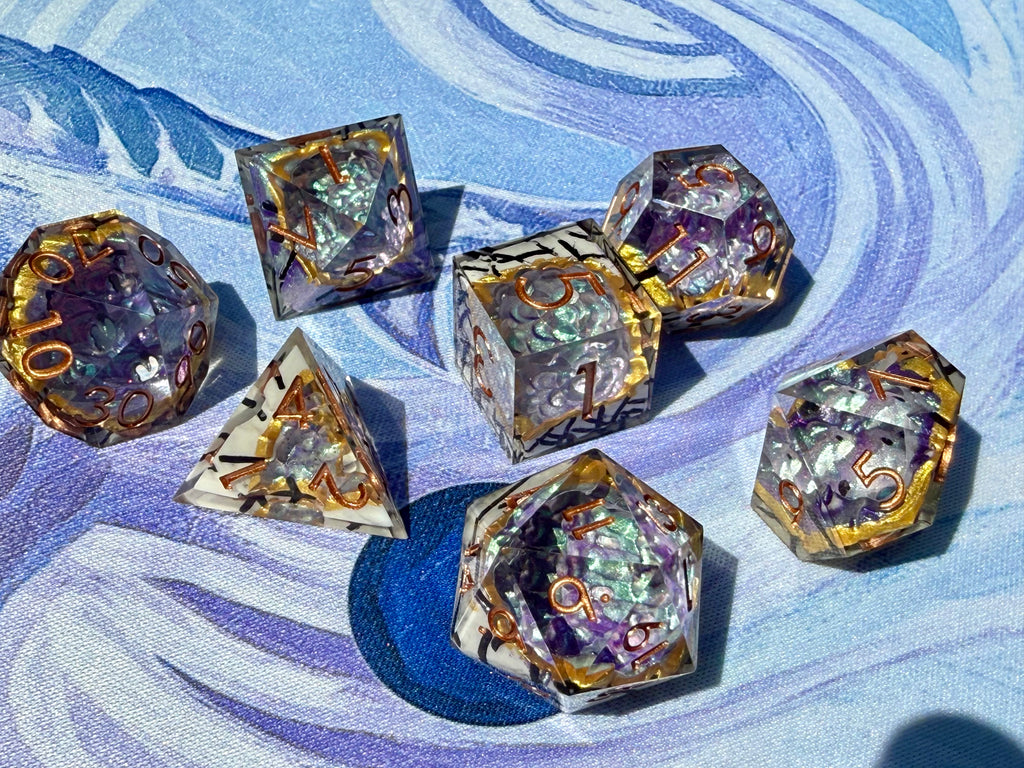 IceForge Dice Canada - Moonlit Script - Vortex Crown Dice Set