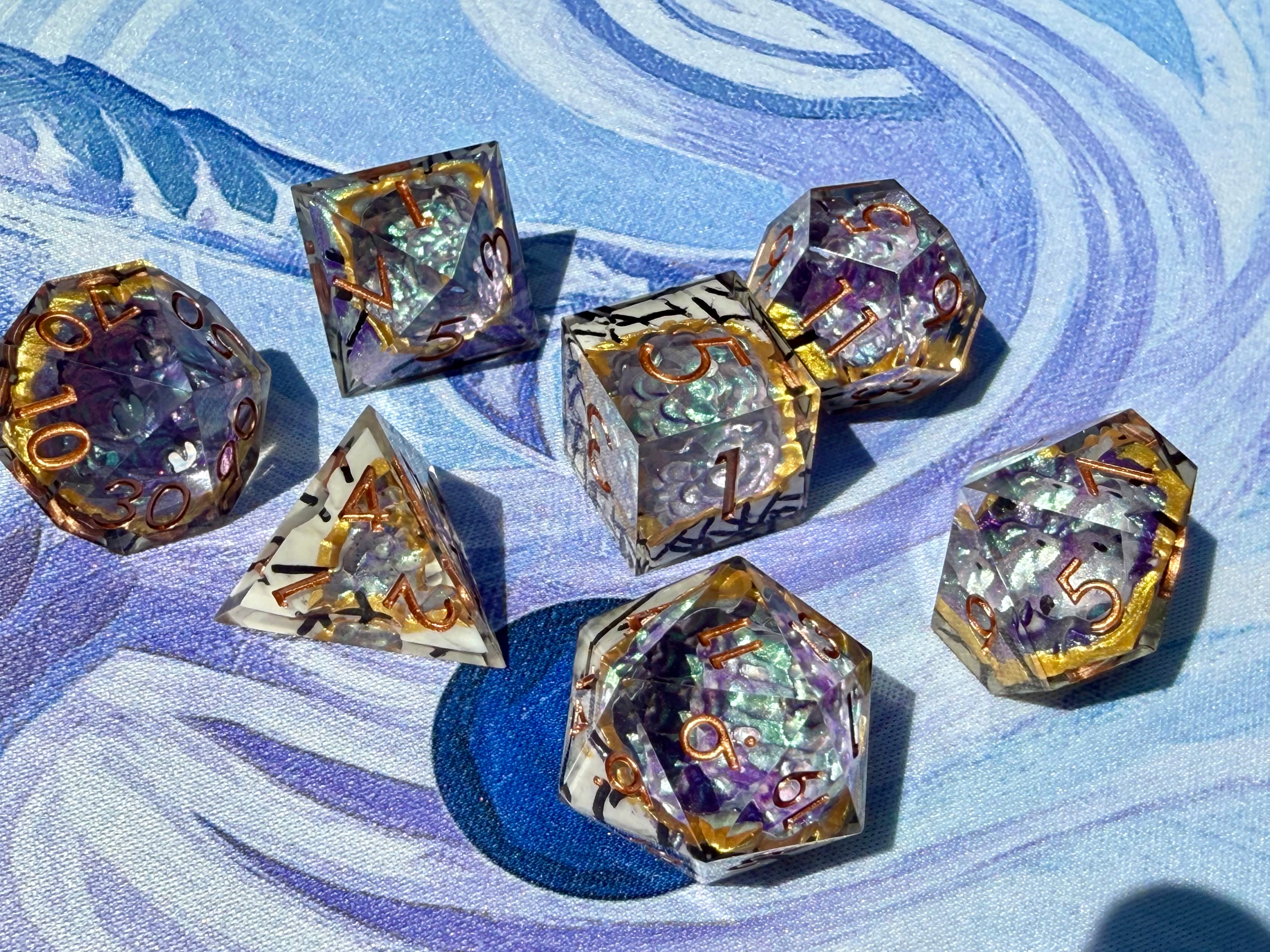 IceForge Dice Canada - Moonlit Script - Vortex Crown Dice Set