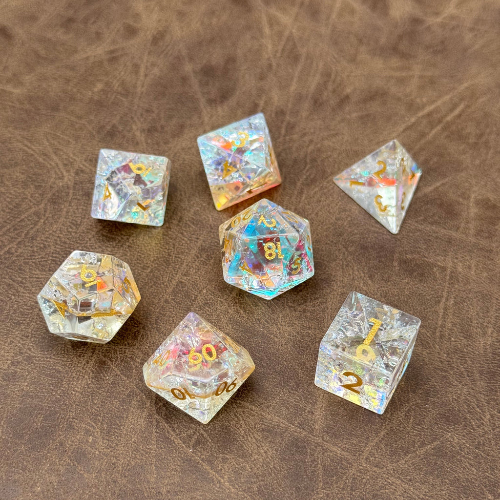 IceForge Dice Canada - Fractalis - Cracked Rainbow Glass Dice Set