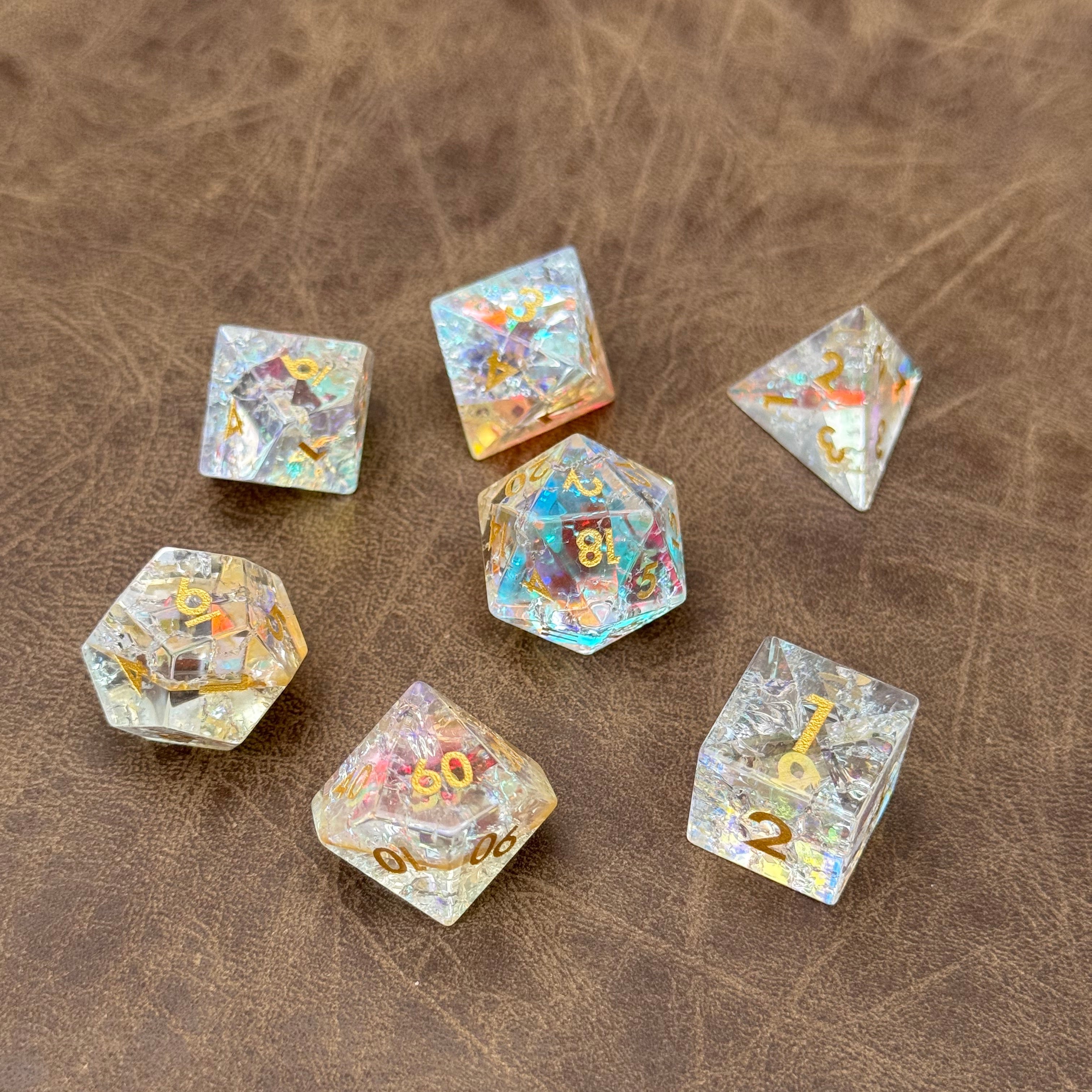 IceForge Dice Canada - Fractalis - Cracked Rainbow Glass Dice Set
