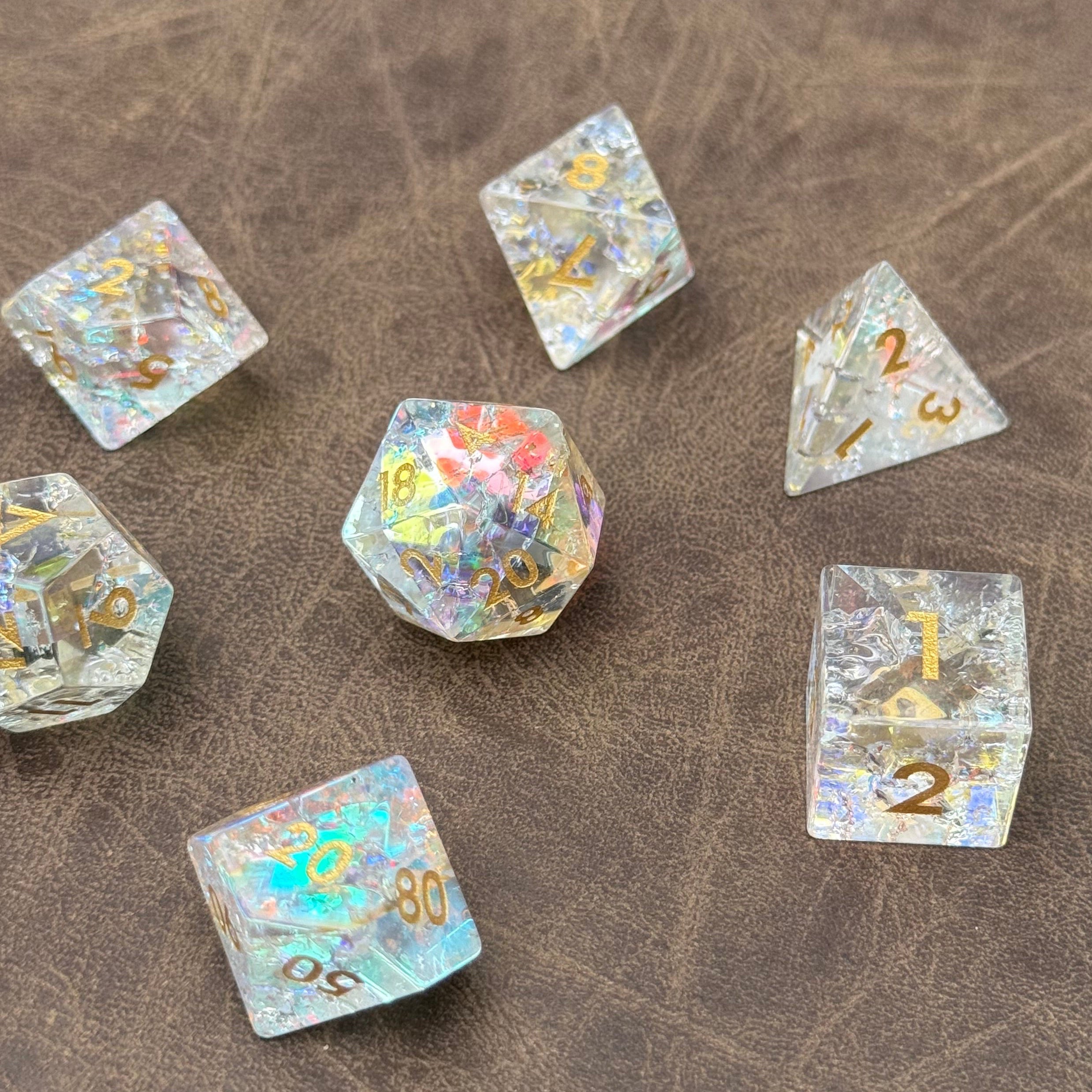 IceForge Dice Canada - Fractalis - Cracked Rainbow Glass Dice Set