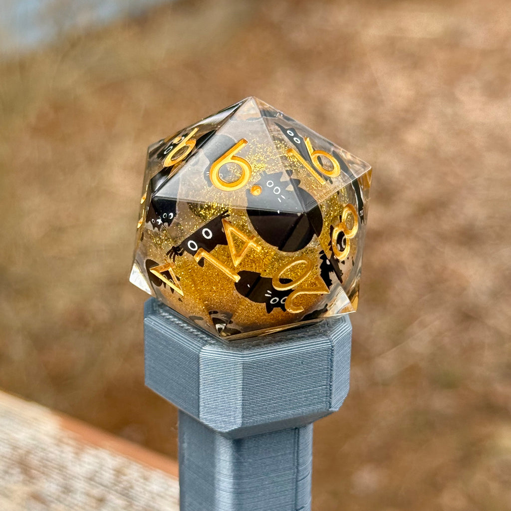 IceForge Dice Canada - Familiar Whiskers - Golden Hex - Jumbo D20 (33mm)