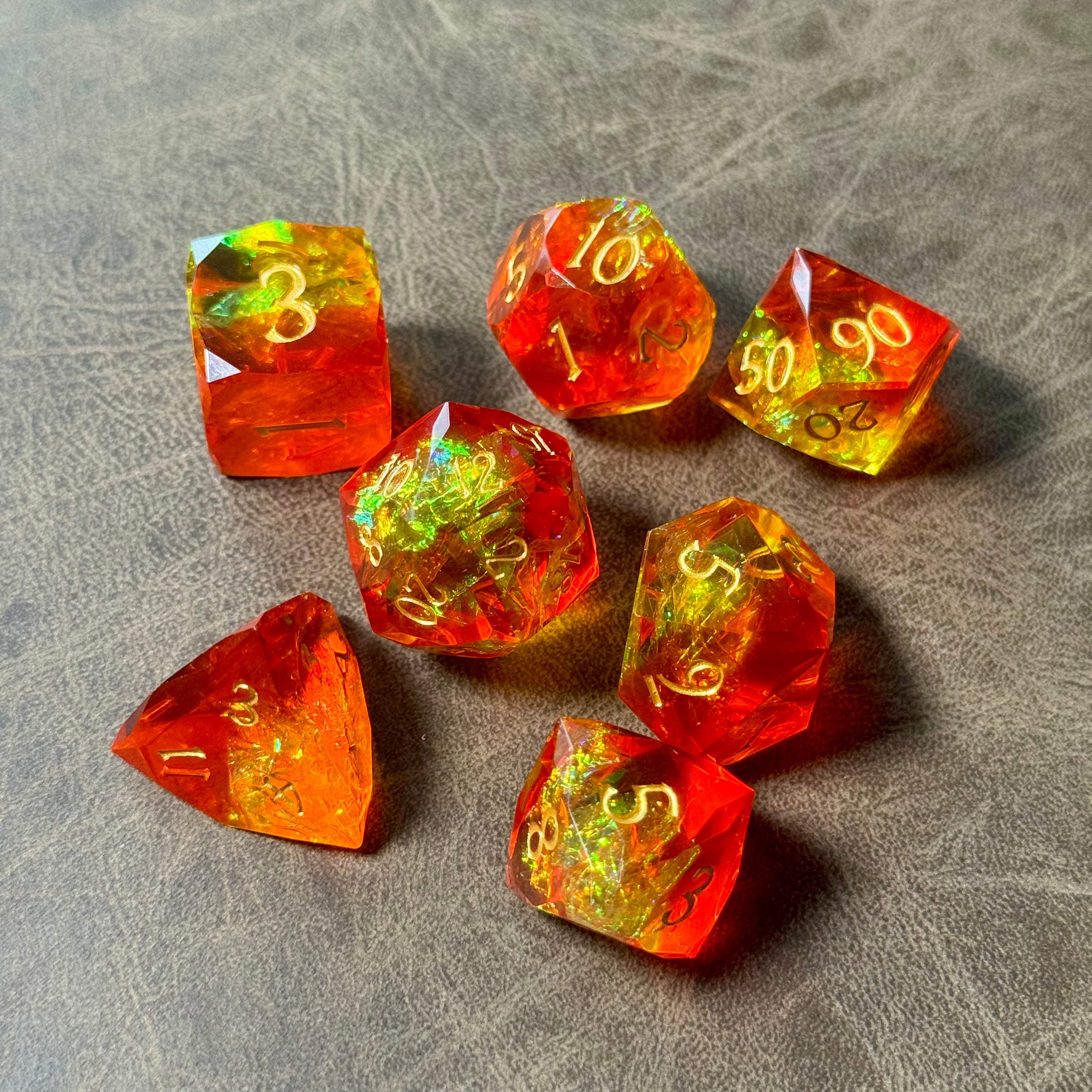 Solstice Ember – Diamond-Edge Resin Dice Set