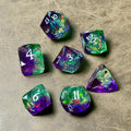 Prismflare Ametrine – Diamond-Edge Resin Dice Set