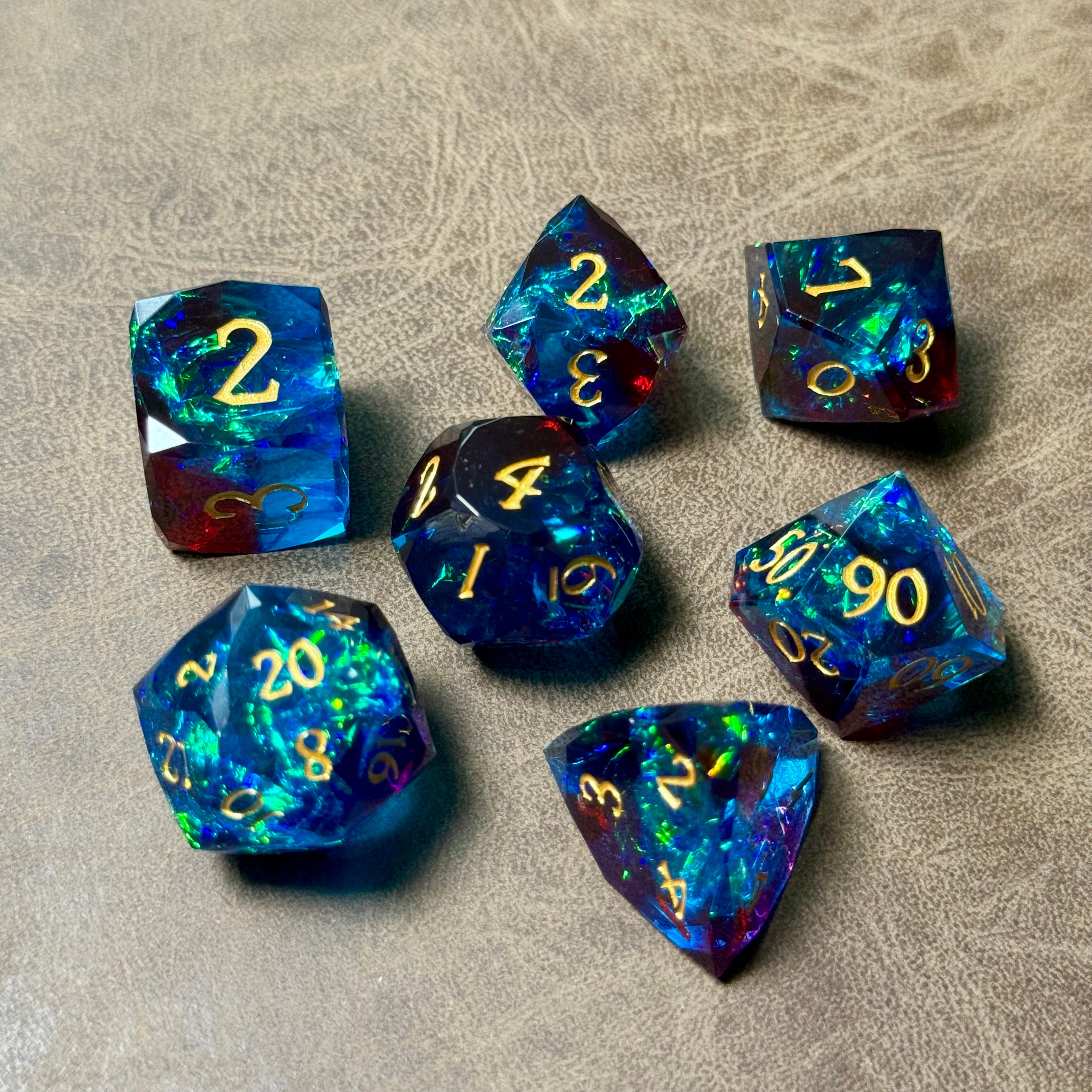 Celestial Flame – Diamond-Edge Resin Dice Set