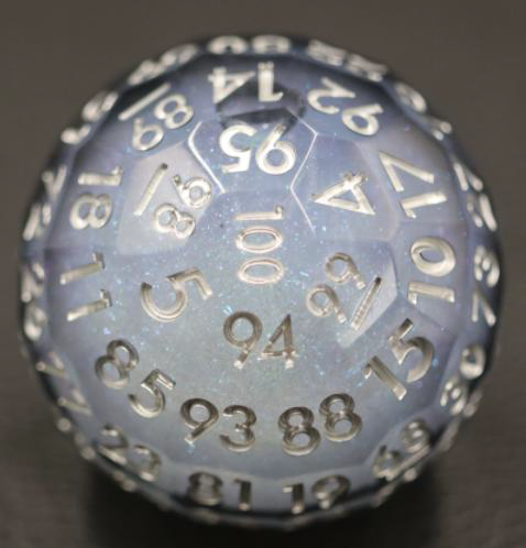 Frostveil translucent pale blue 50mm D100 with silver numbers