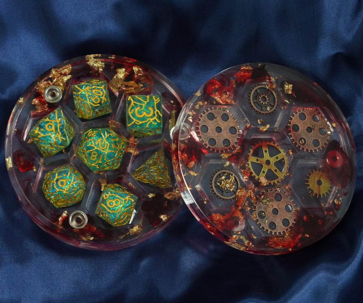 Gearvault red gear round resin dice box supplier photo
